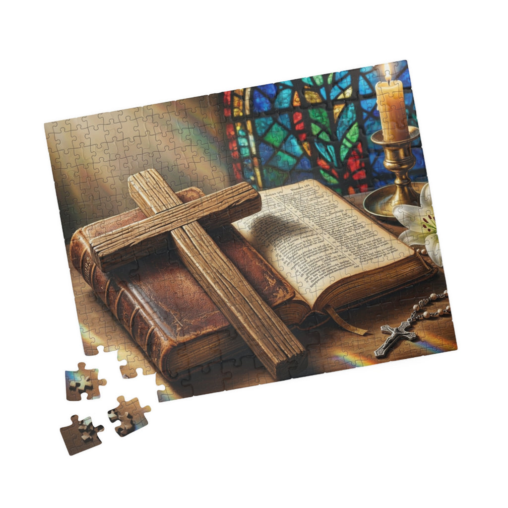 Christian Cross and bible Inspirational Puzzle - Motivational Jigsaw