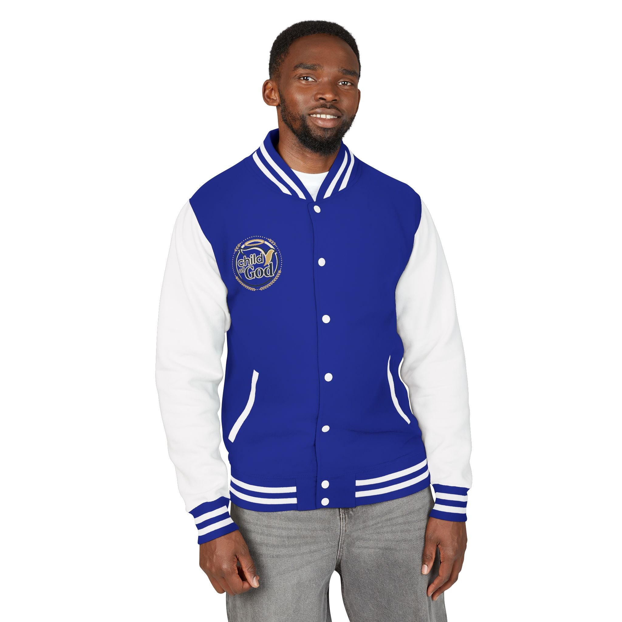 Child of God Emblem Letterman Jacket | Red White Varsity