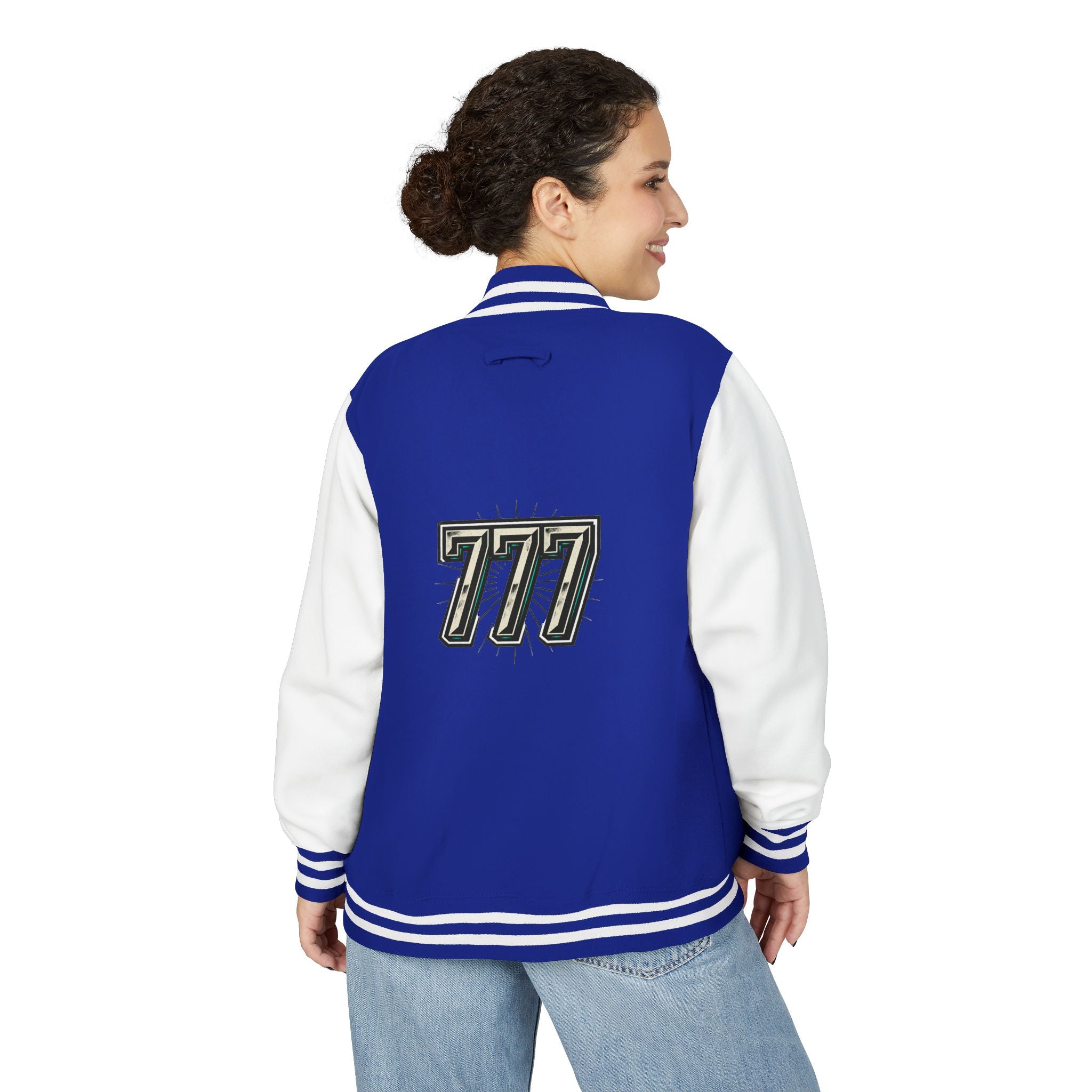 777 Emblem Letterman Jacket | Red White Varsity