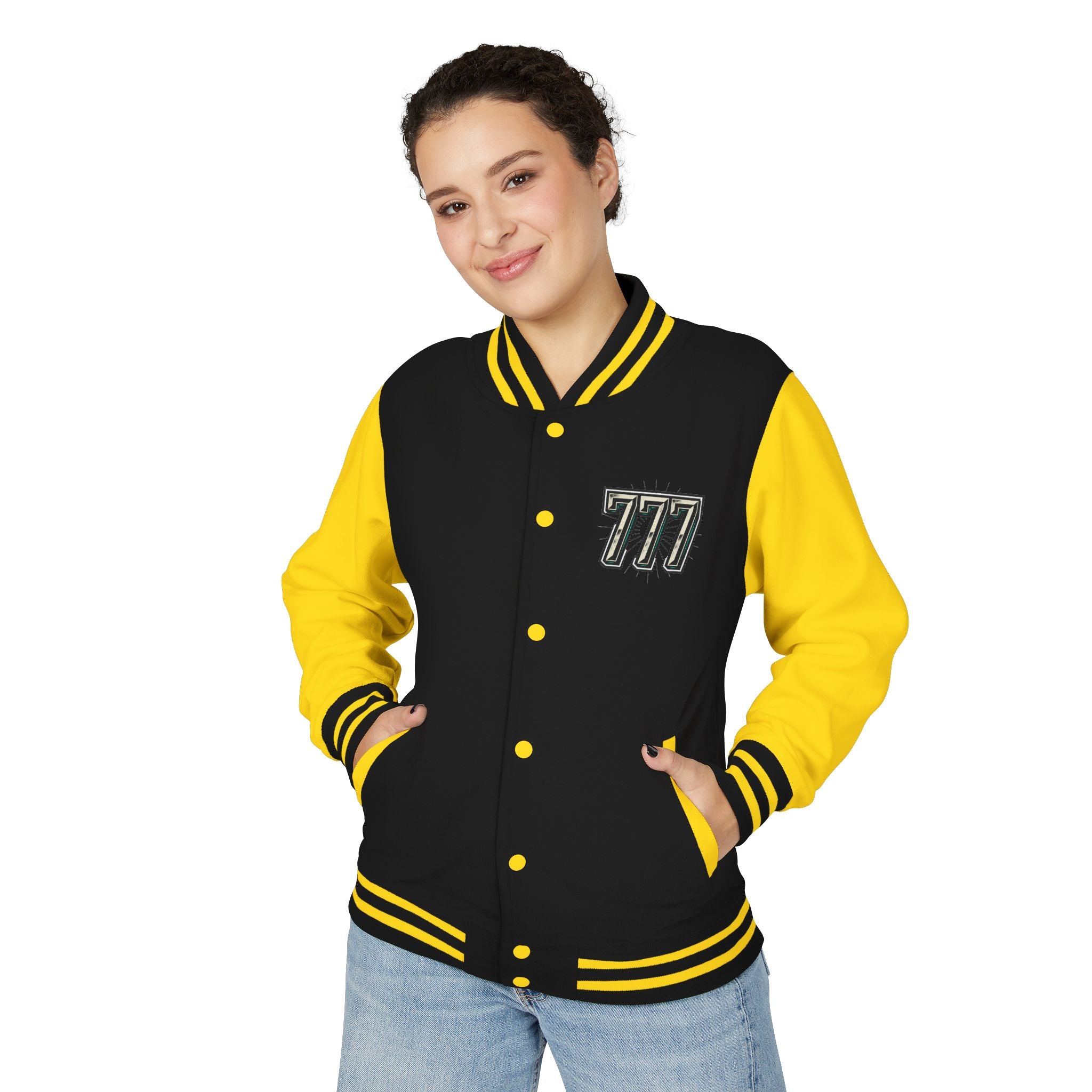 777 Emblem Letterman Jacket | Red White Varsity