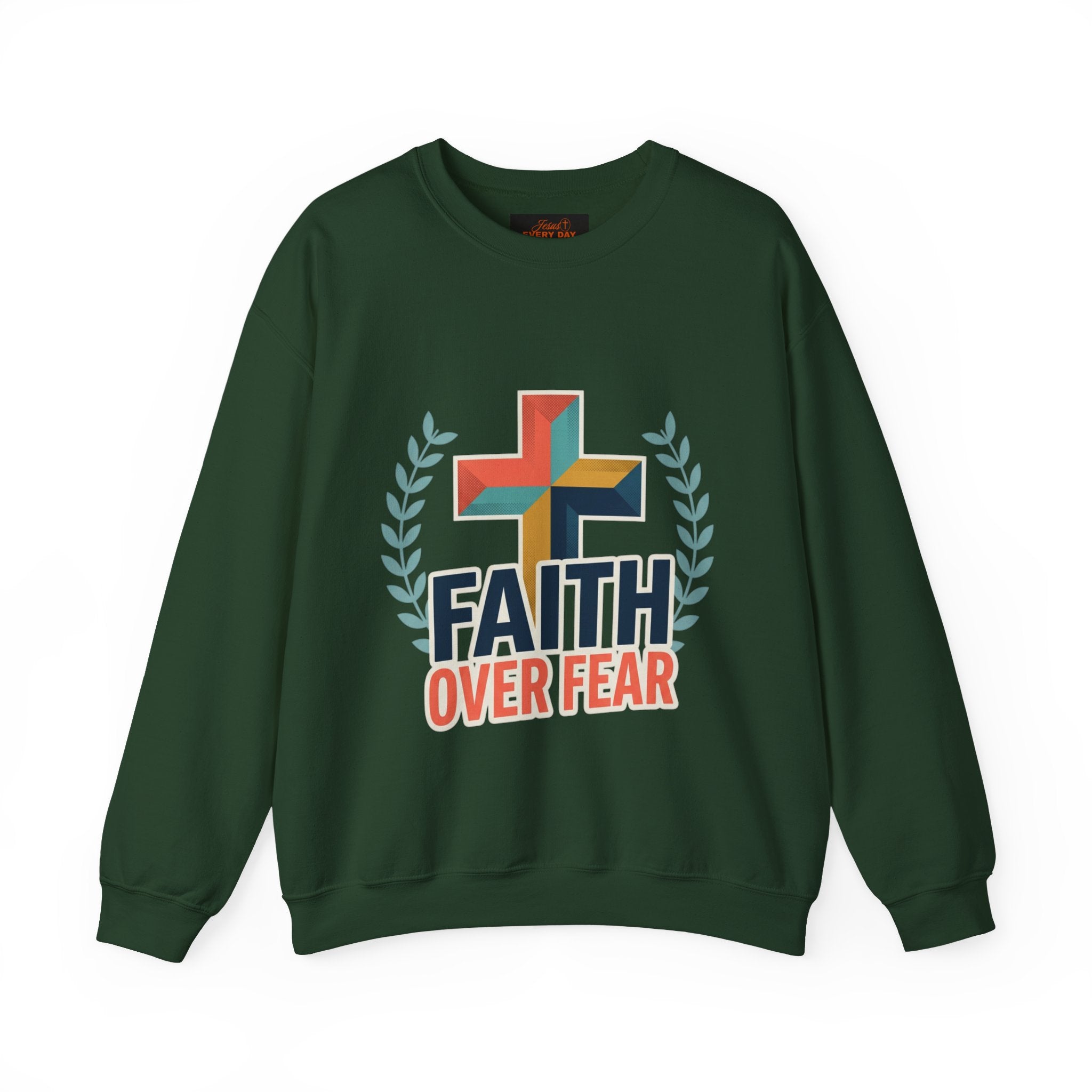 Faith Over Fear Crewneck Sweatshirt — Christian Cross Inspirational Pullover