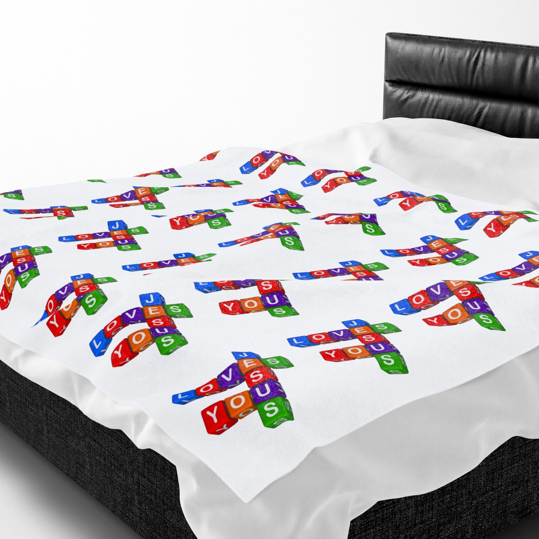 Jesus Loves You Velveteen Blanket | Monochrome Religious Throw