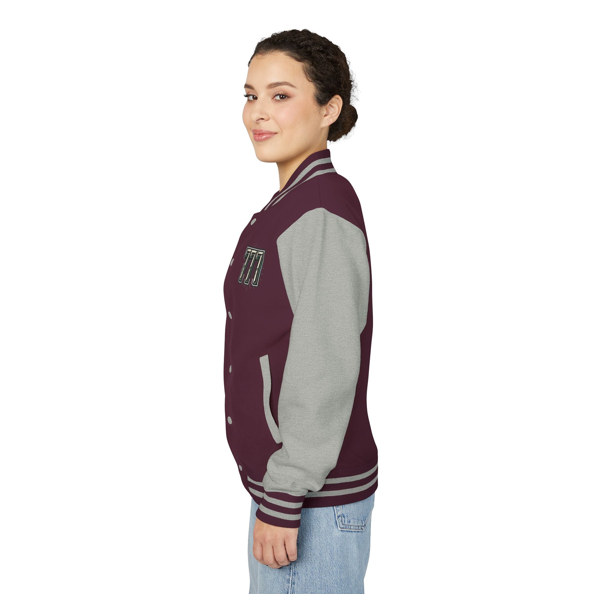 777 Emblem Letterman Jacket | Red White Varsity