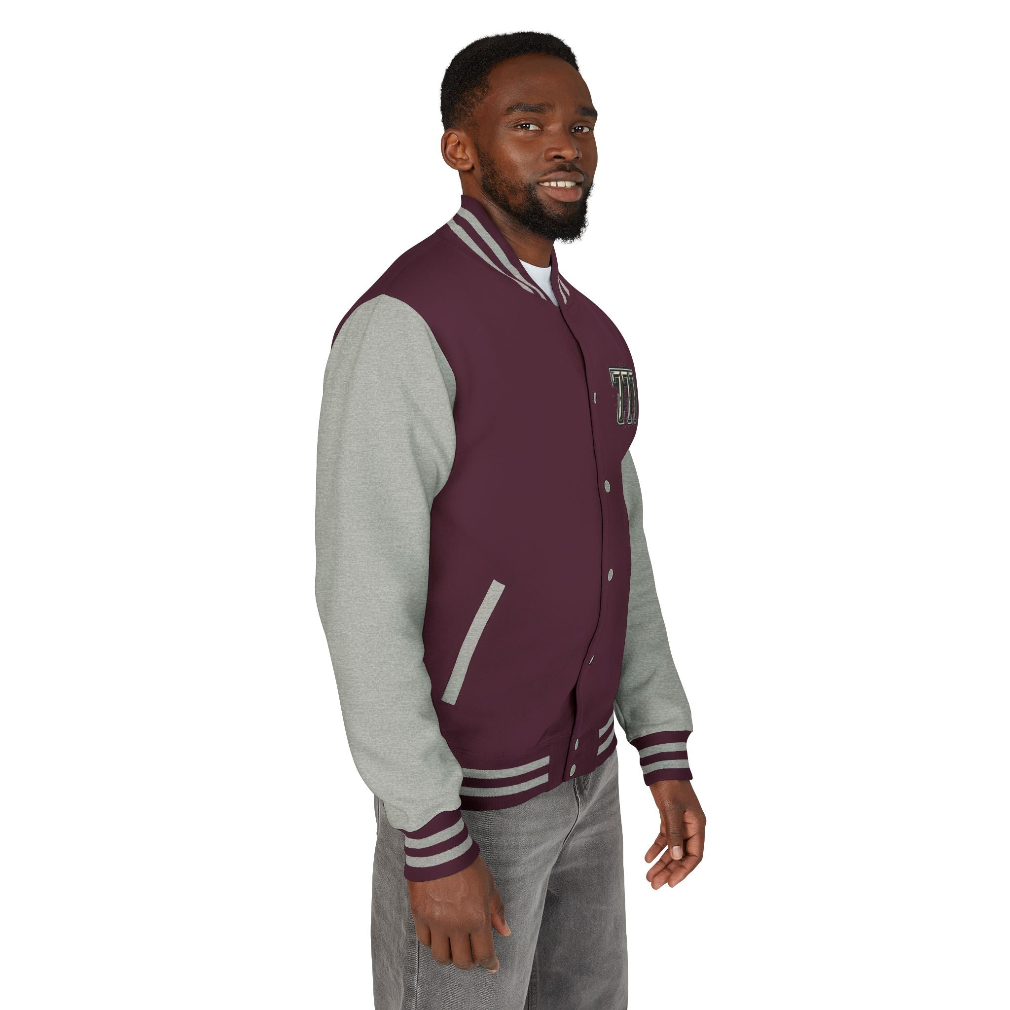 777 Emblem Letterman Jacket | Red White Varsity