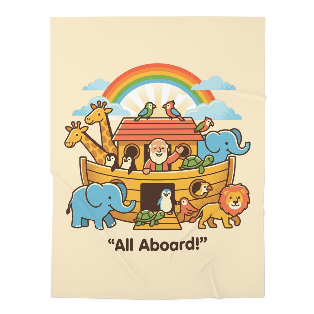 Noah's Ark Animals All Aboard Baby Swaddle Blanket | Rainbow Nursery
