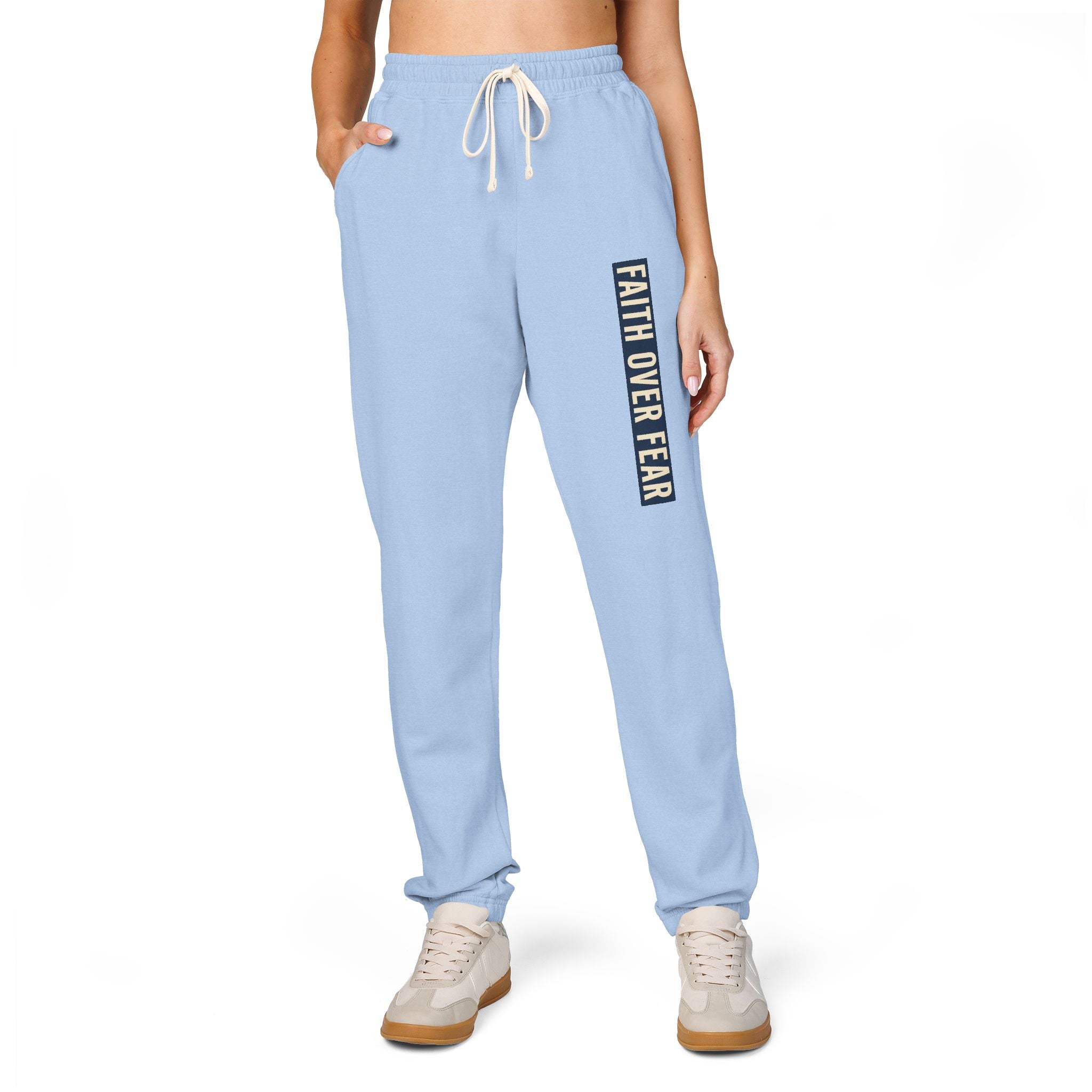 Distressed Faith over Fear Sweatpants | Garment-Dyed Fleece Joggers