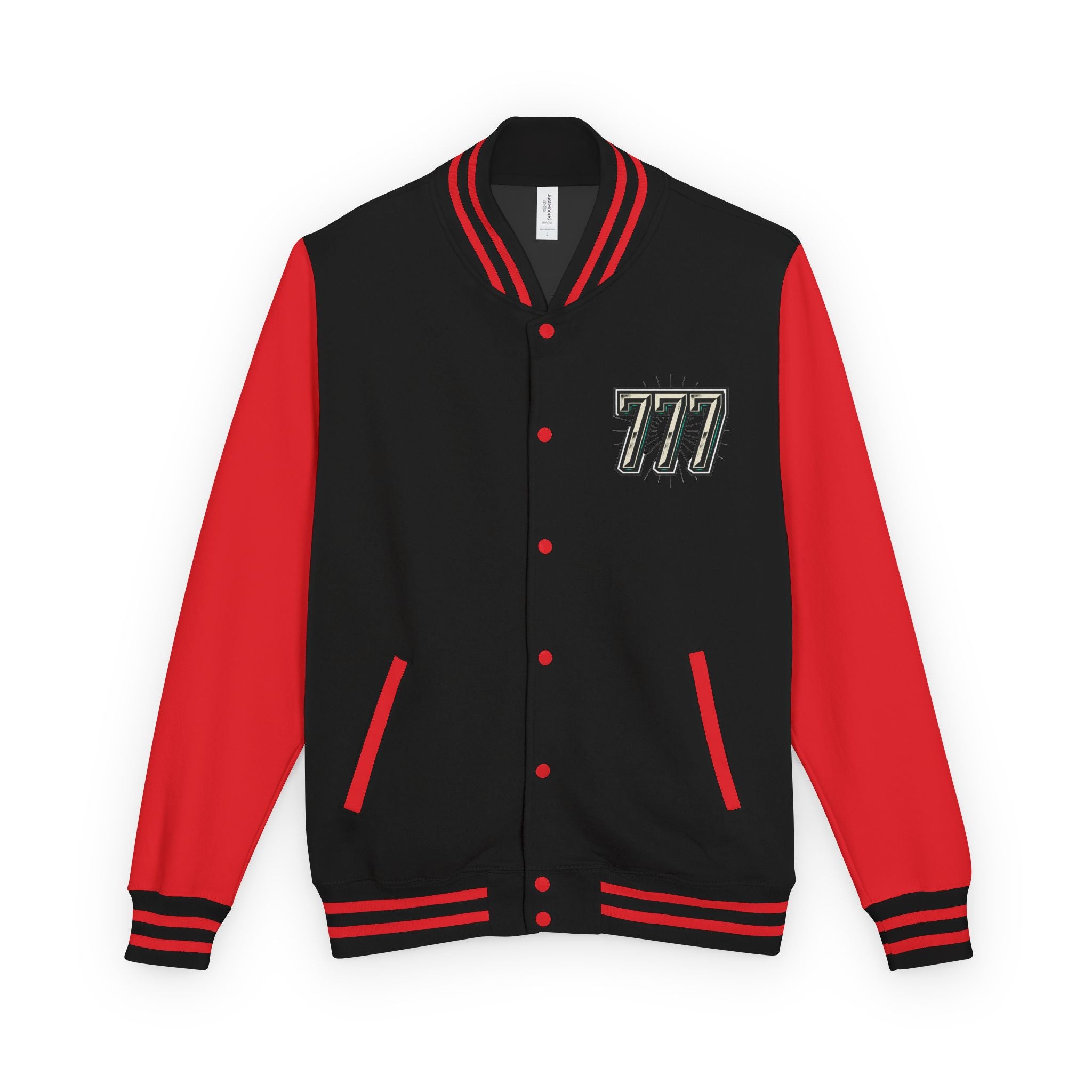 777 Emblem Letterman Jacket | Red White Varsity