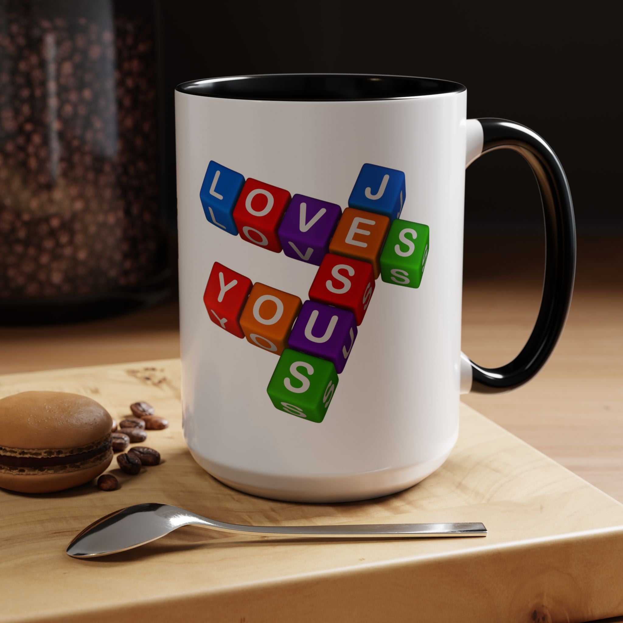 Colorful Letter Blocks 'Jesus Loves You' Mug | Accent Coffee Mug
