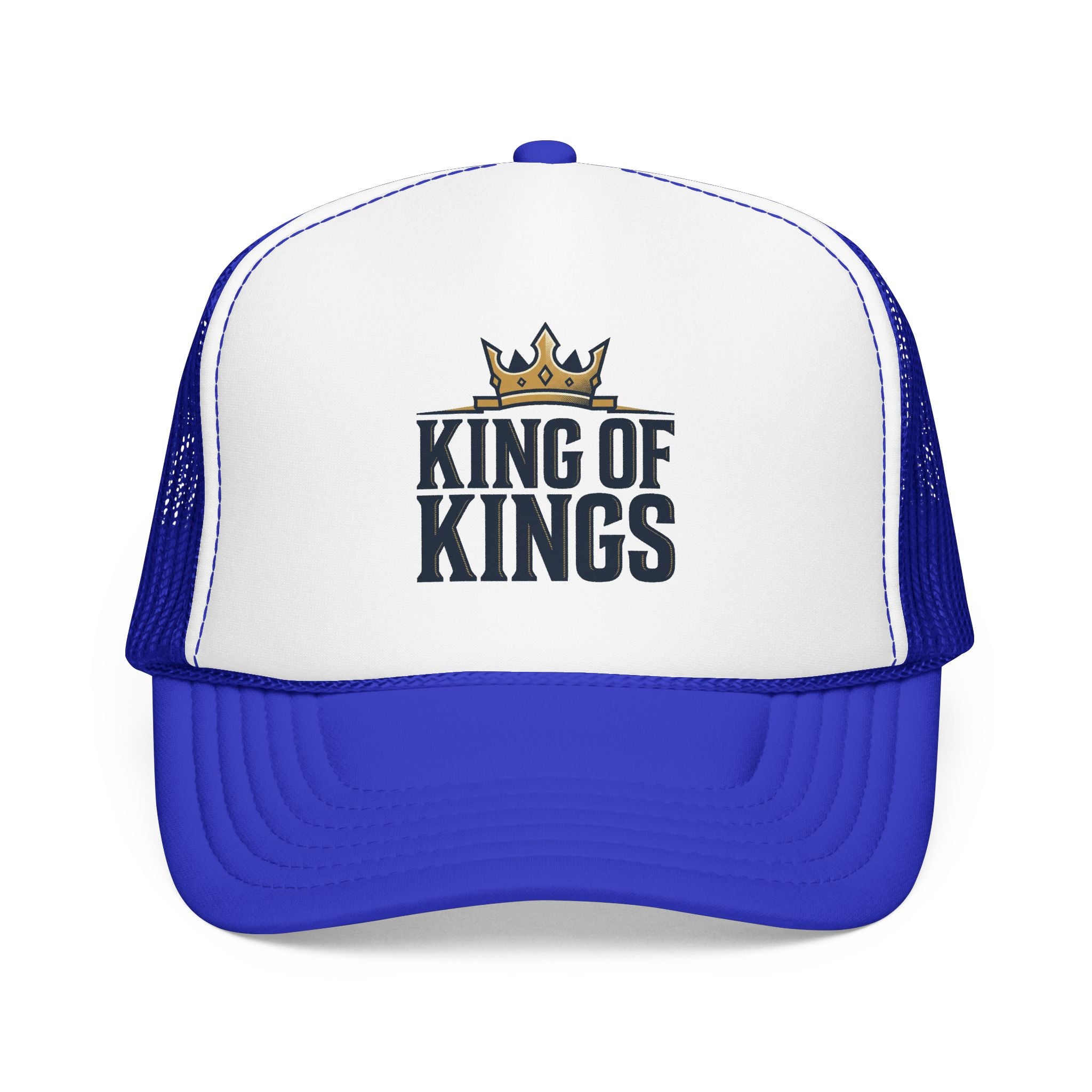 King of Kings Trucker Hat – Foam Mesh Baseball Cap with Gold Crown Design