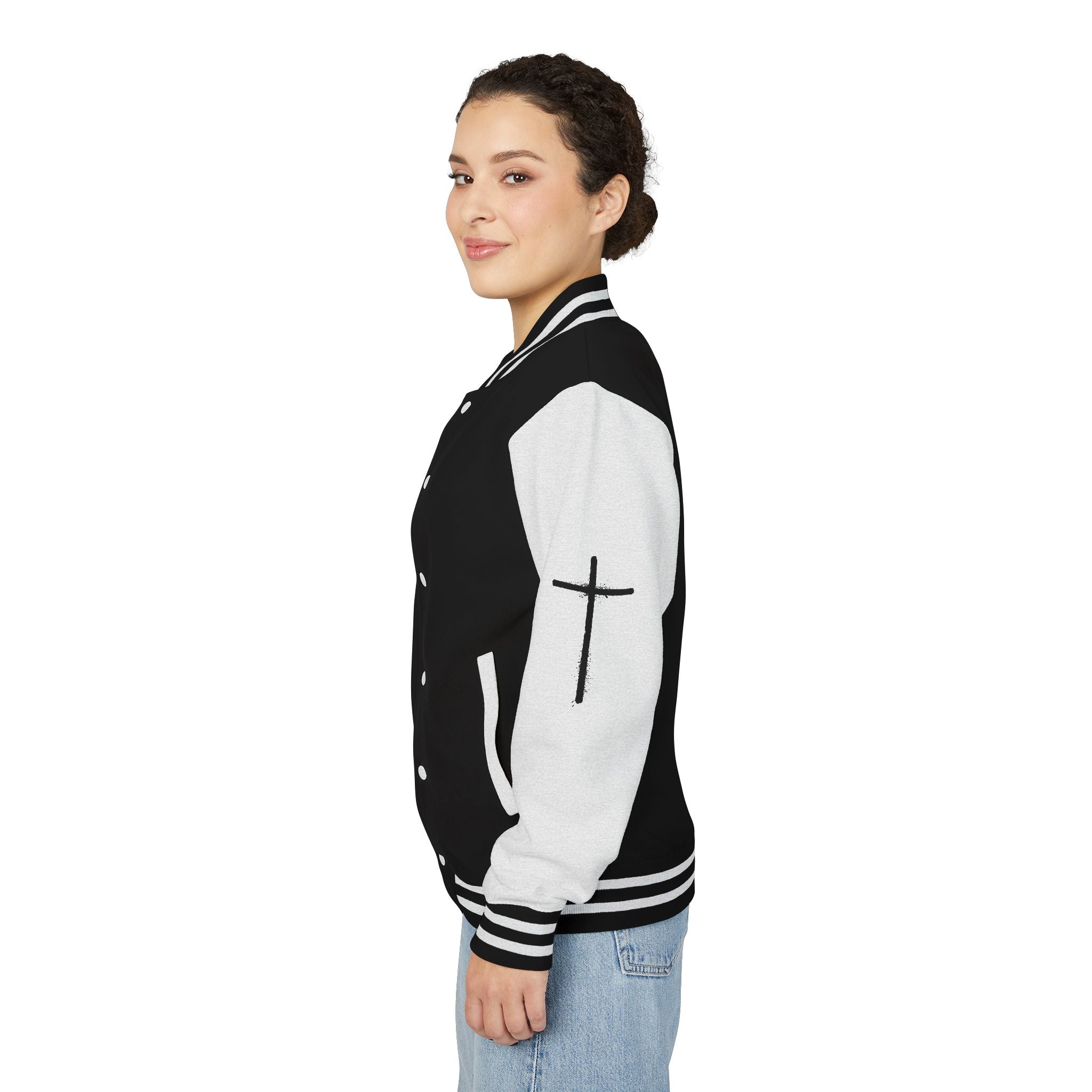 Cross Emblem Letterman Jacket | Red White Varsity