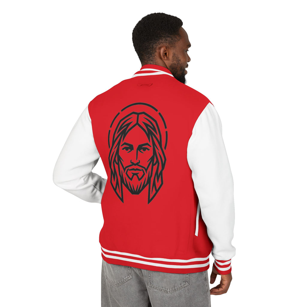 Christ Emblem Letterman Jacket | Red White Varsity