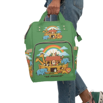 Noah's Ark Animals diaper backpack | green rainbow kid's backpack