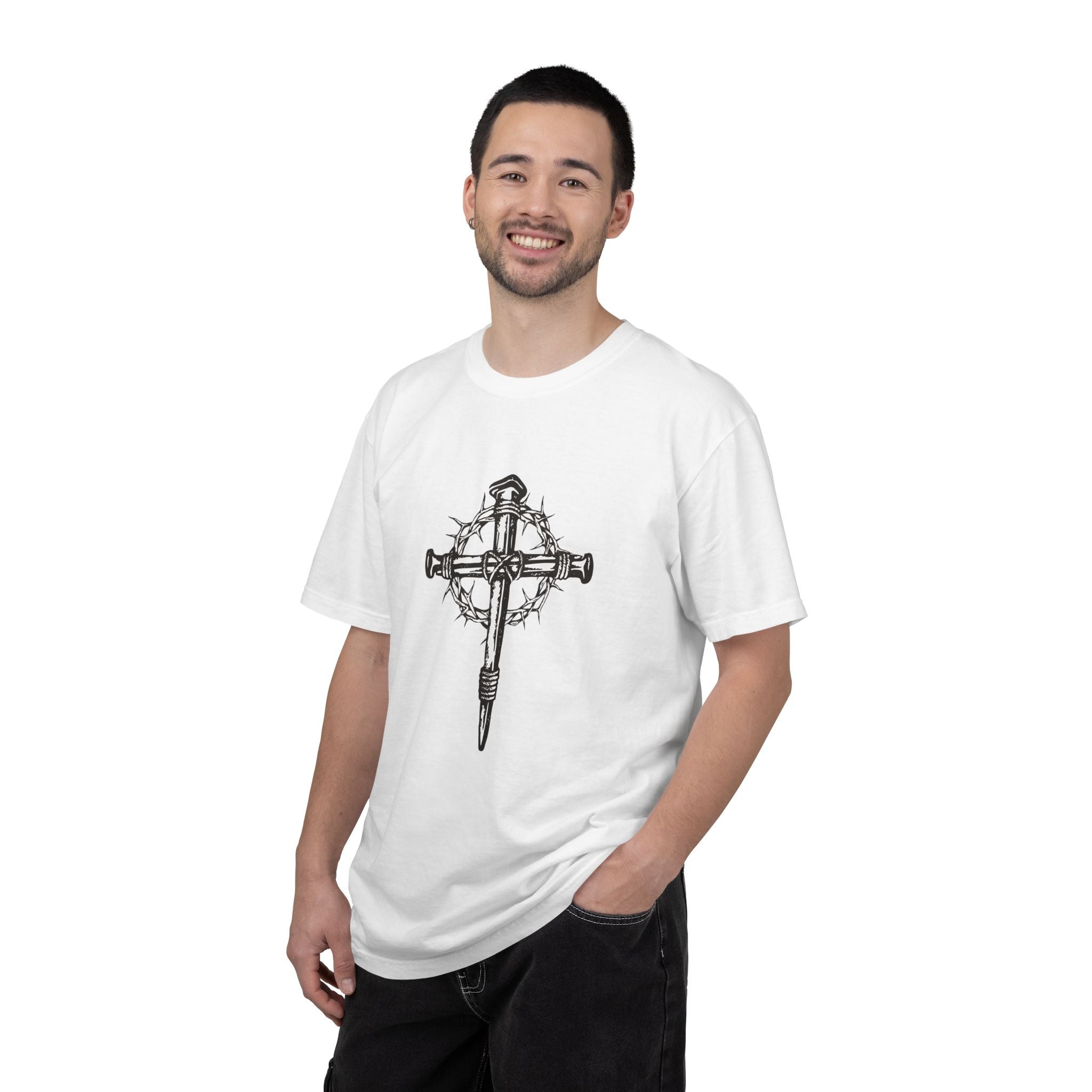 Nail Cross with Crown of Thorns T-shirt | Religious Gothic Faith Design
