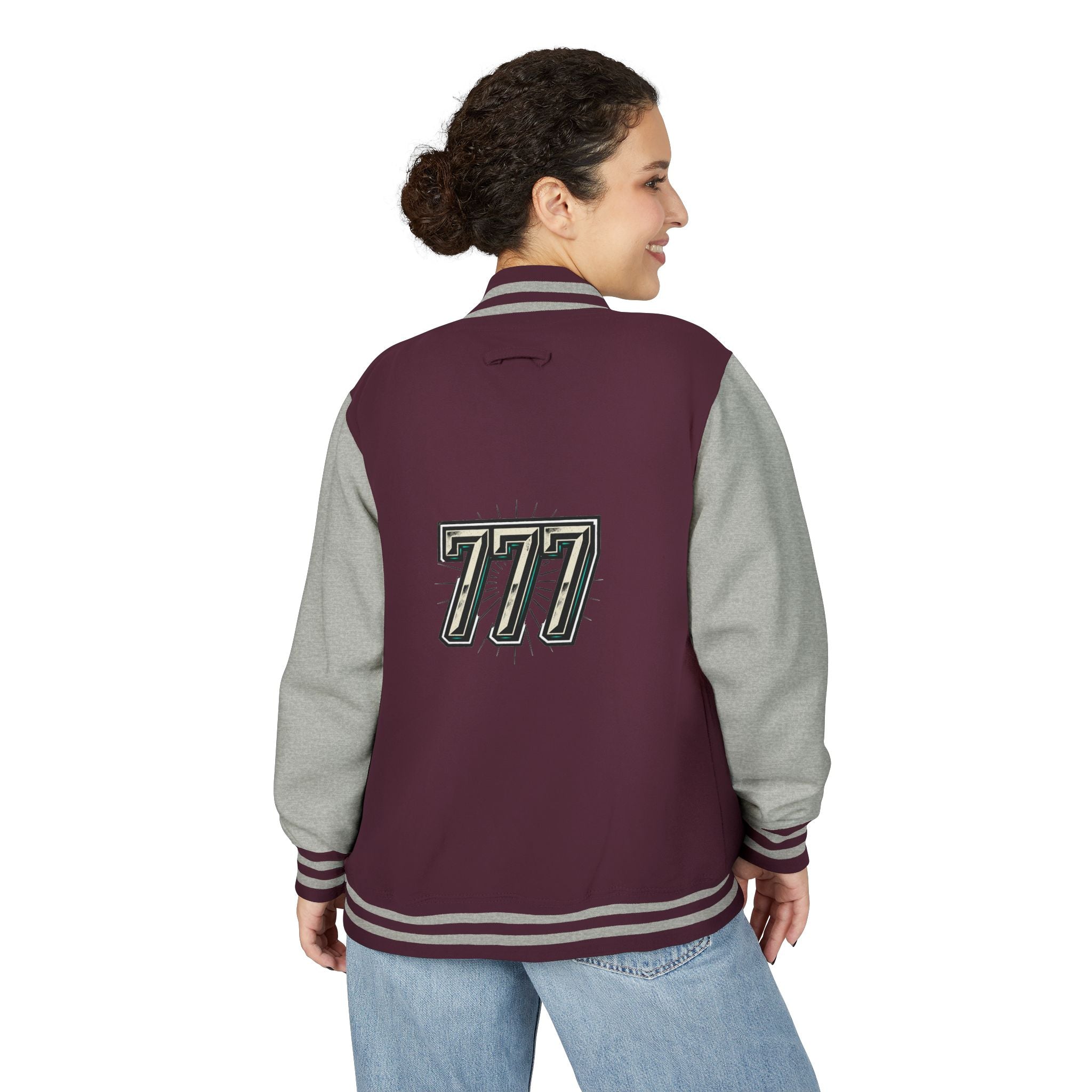 777 Emblem Letterman Jacket | Red White Varsity