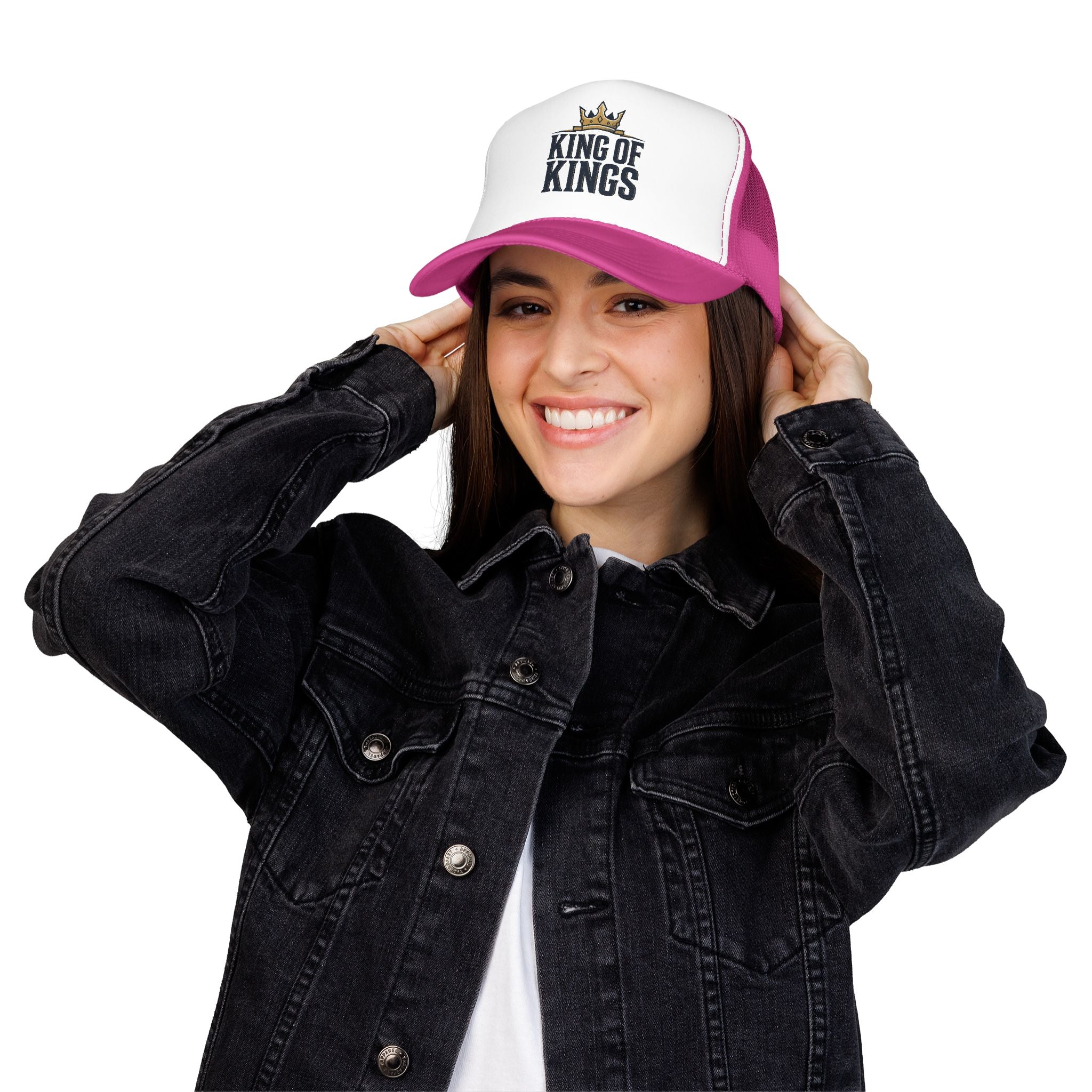 King of Kings Trucker Hat – Foam Mesh Baseball Cap with Gold Crown Design