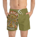 Groovy Faith Swim Trunks green— Retro Orange Cross Beach Shorts