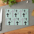 Handdrawn Cross Pattern Glass Cutting Board | Religious Kitchen Décor
