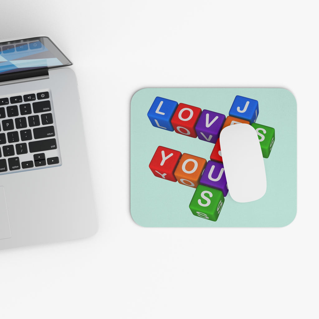 Colorful Letter Blocks Jesus Loves You Mouse Pad | Cute Typography Desk Mat