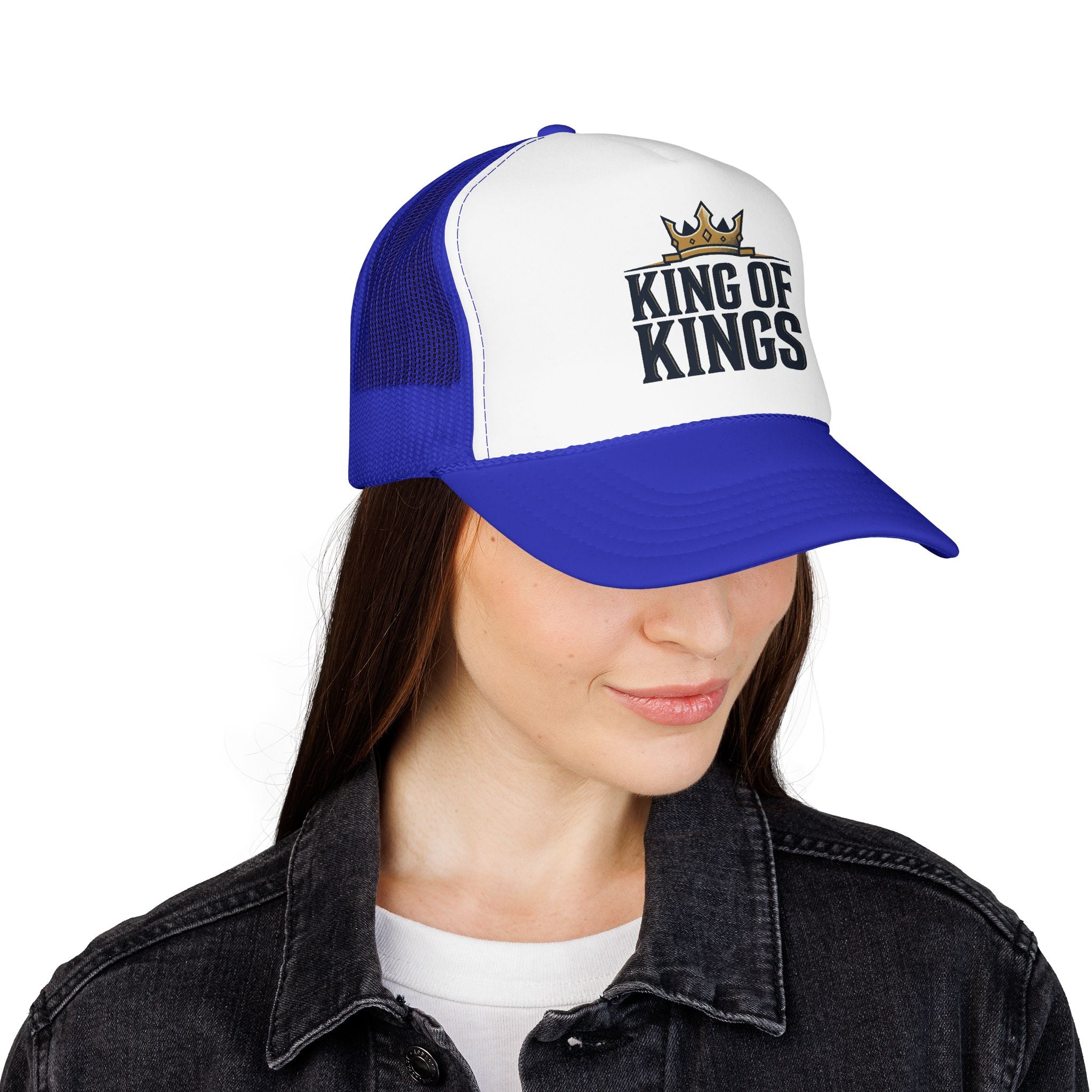 King of Kings Trucker Hat – Foam Mesh Baseball Cap with Gold Crown Design