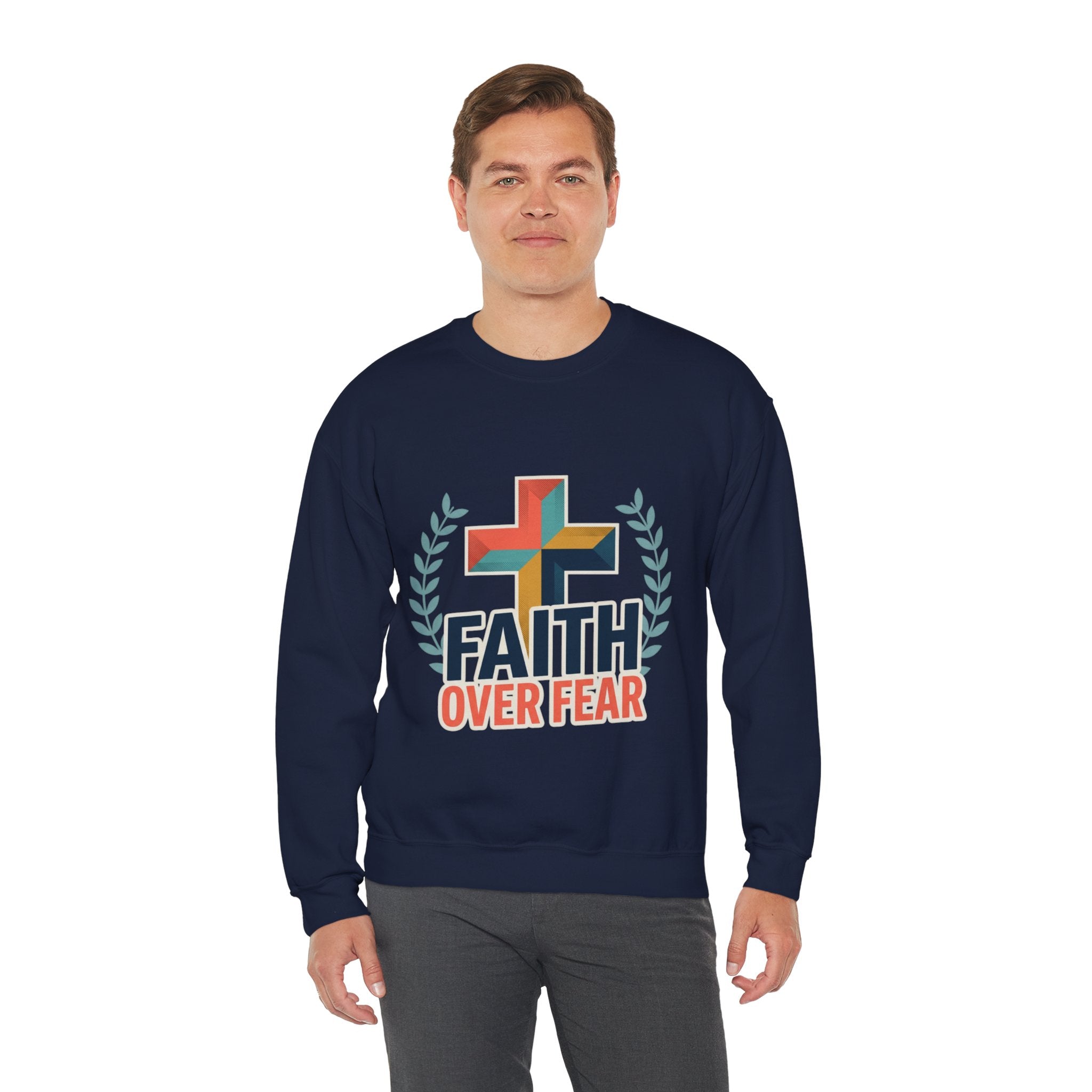 Faith Over Fear Crewneck Sweatshirt — Christian Cross Inspirational Pullover