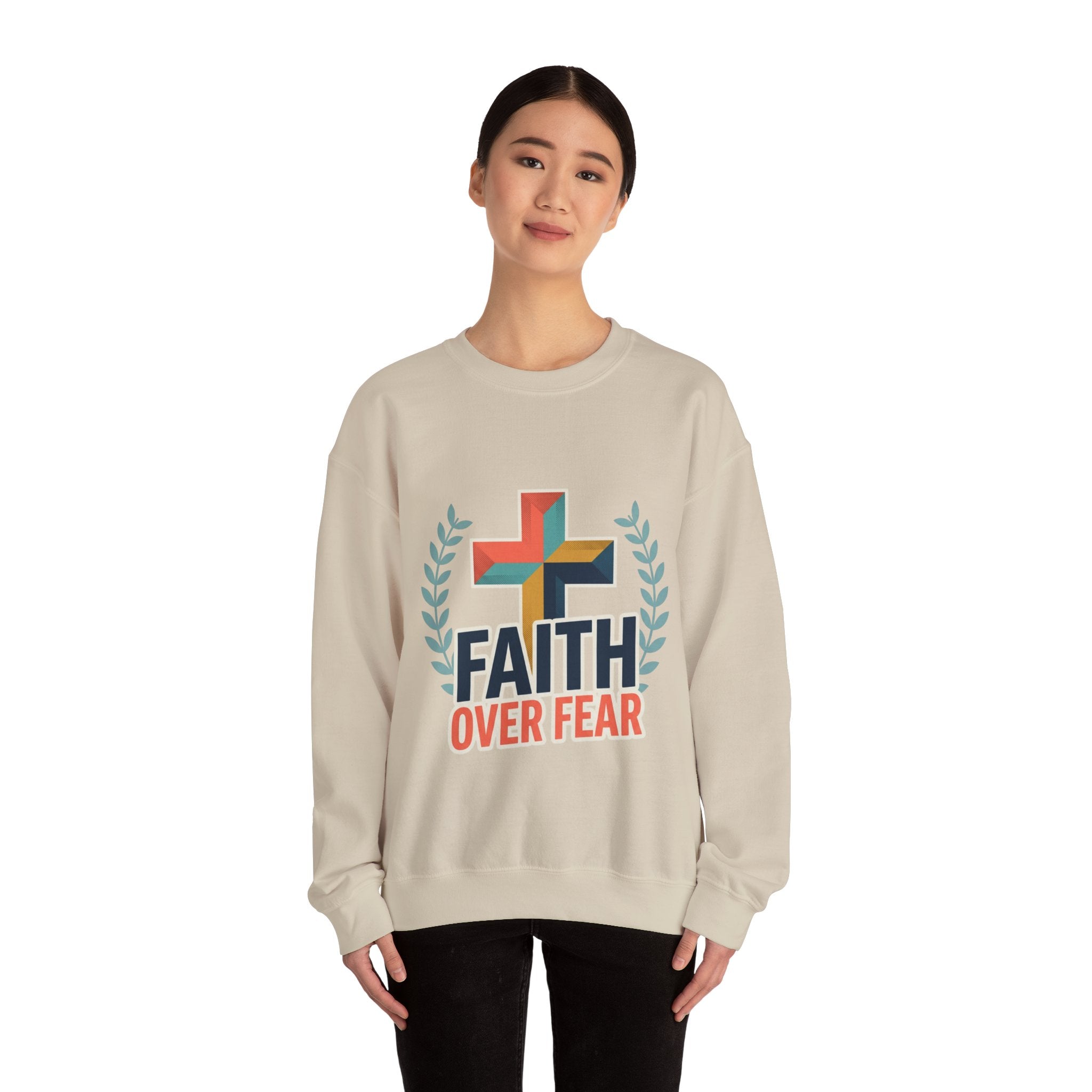 Faith Over Fear Crewneck Sweatshirt — Christian Cross Inspirational Pullover