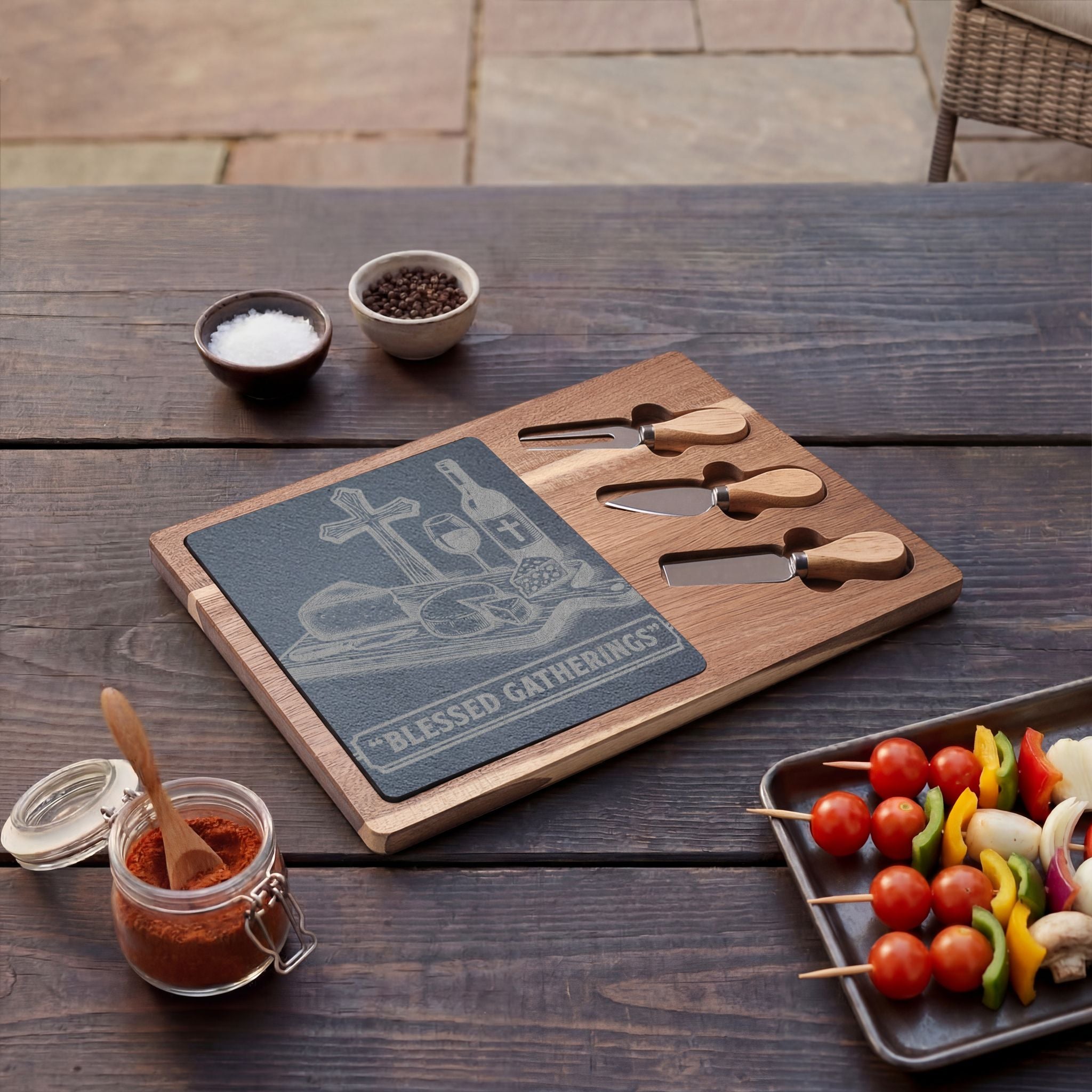 Charcuterie Board with Slate Insert & Cheese Knives blesses Gatherings