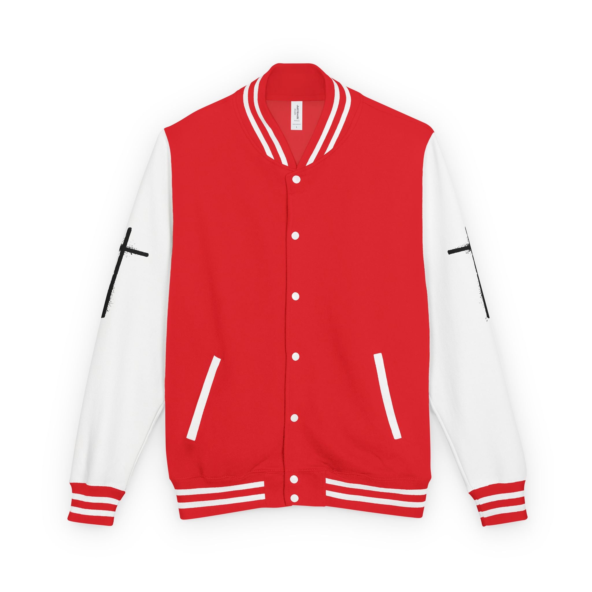 Cross Emblem Letterman Jacket | Red White Varsity