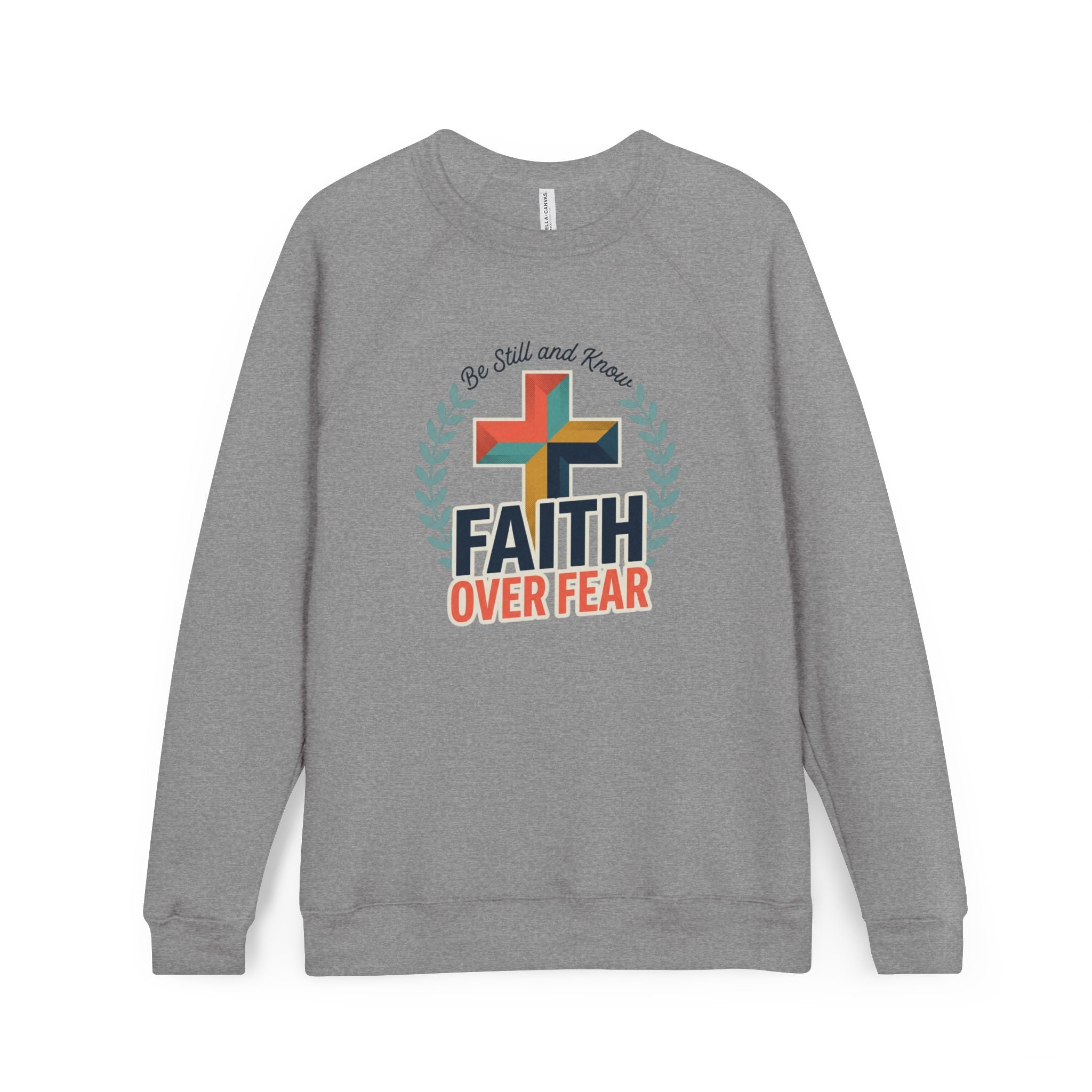 Faith Over Fear Sweatshirt — Christian Cross Raglan Pullover