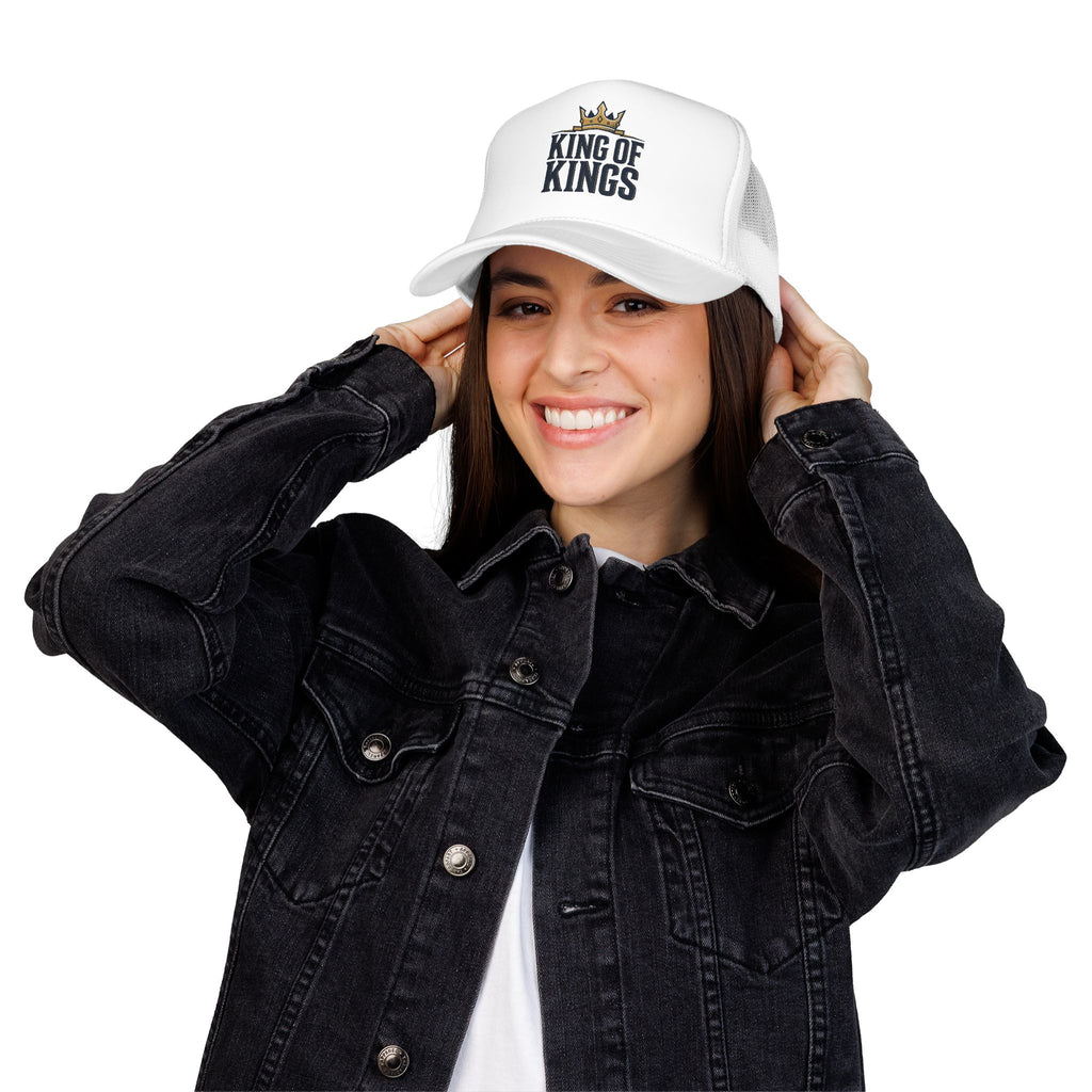 King of Kings Trucker Hat – Foam Mesh Baseball Cap with Gold Crown Design