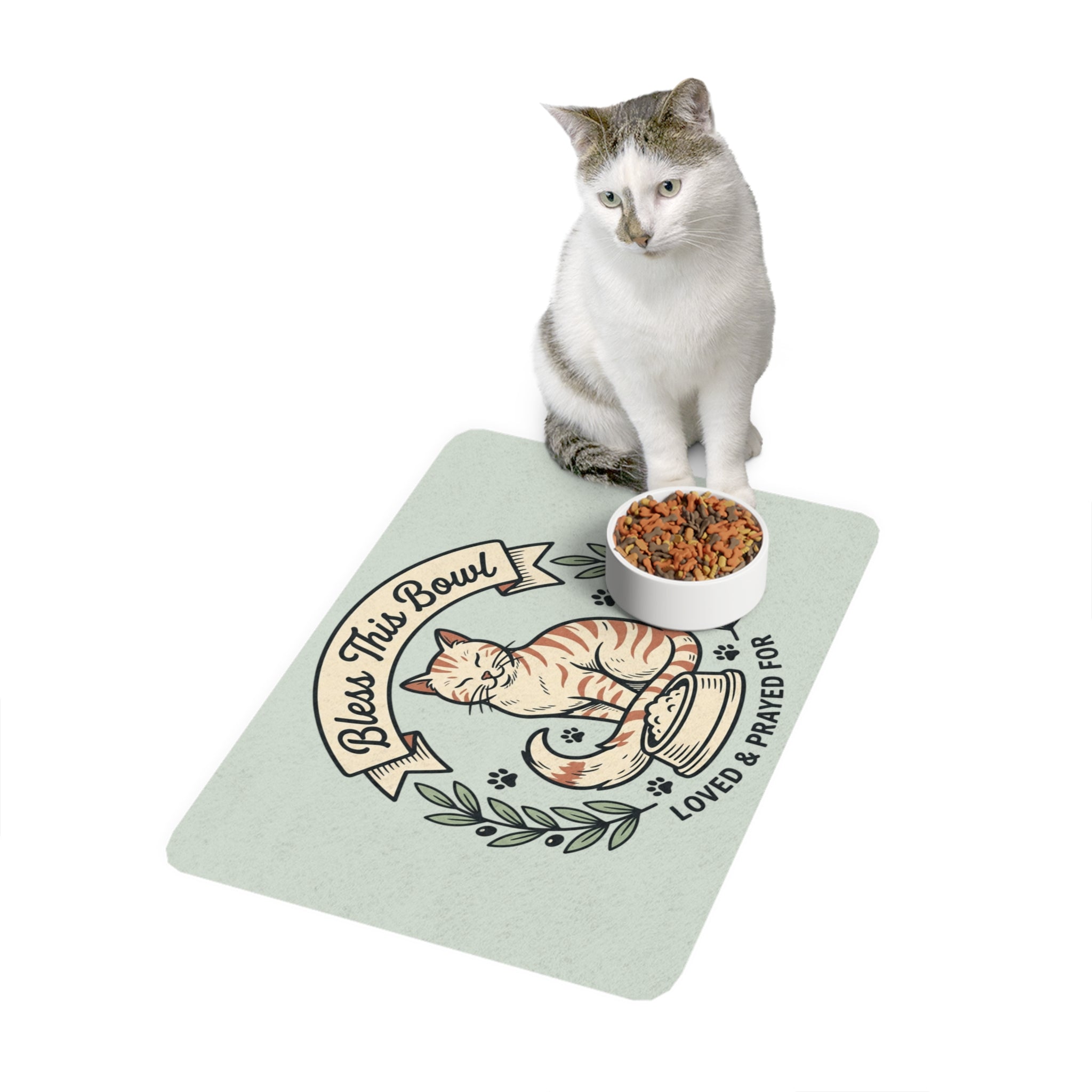 Pet Food Mat — "Faithful Friends" Cat Feeding Mat (12x18)