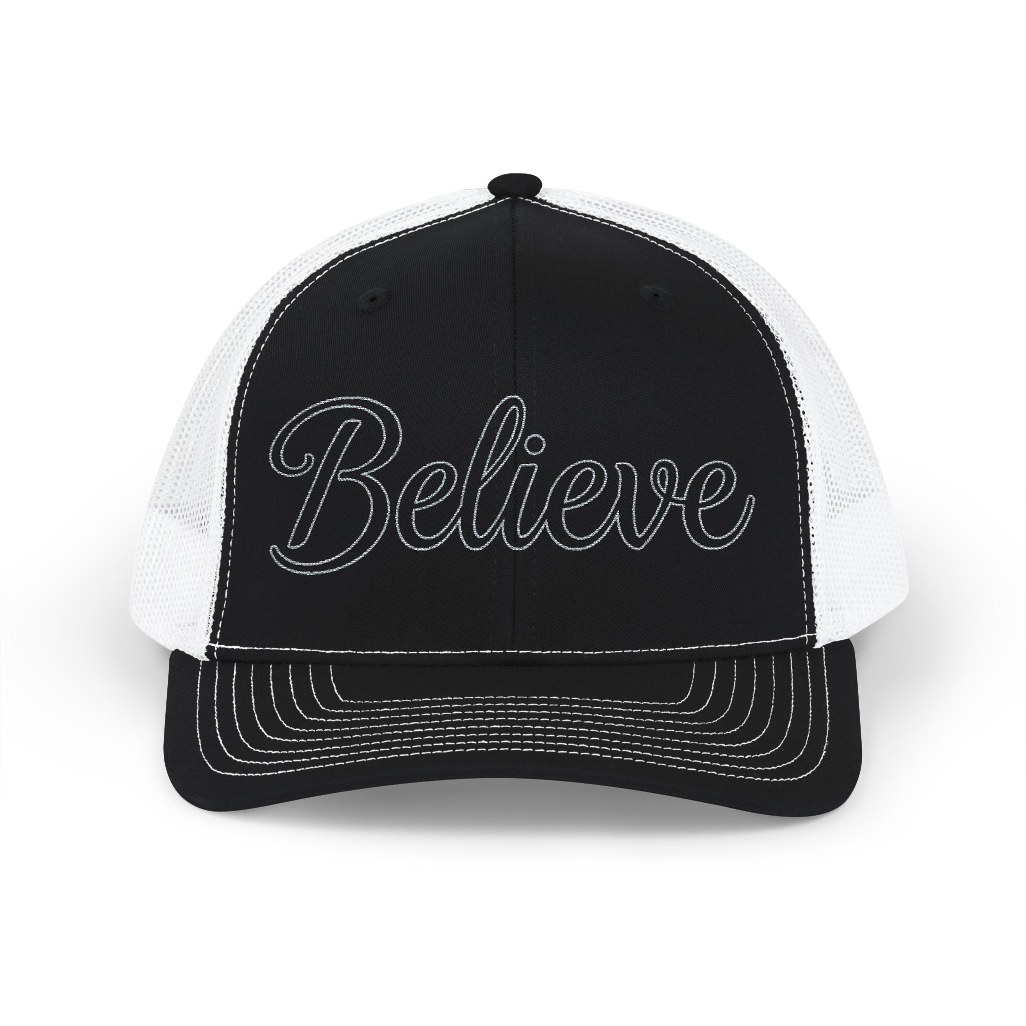 Believe Embroidered Trucker Cap — Inspirational Snapback Hat