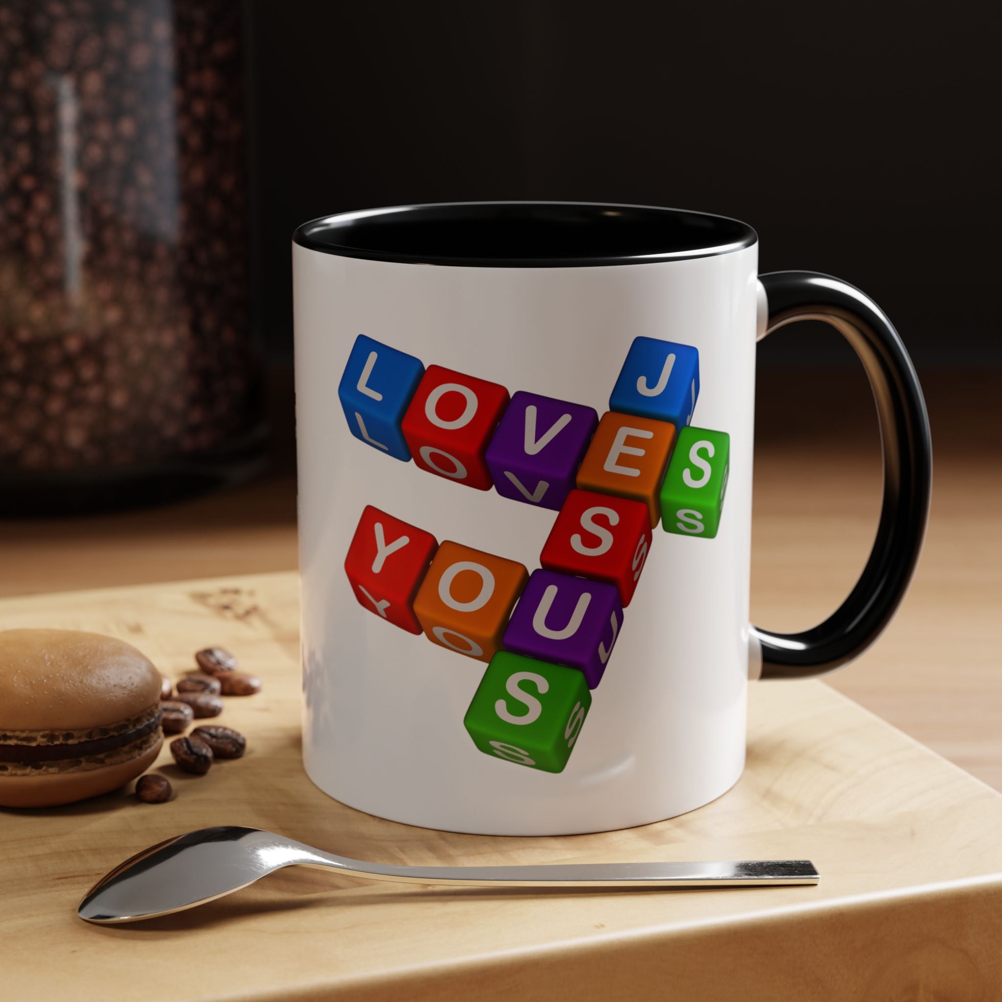 Colorful Letter Blocks 'Jesus Loves You' Mug | Accent Coffee Mug