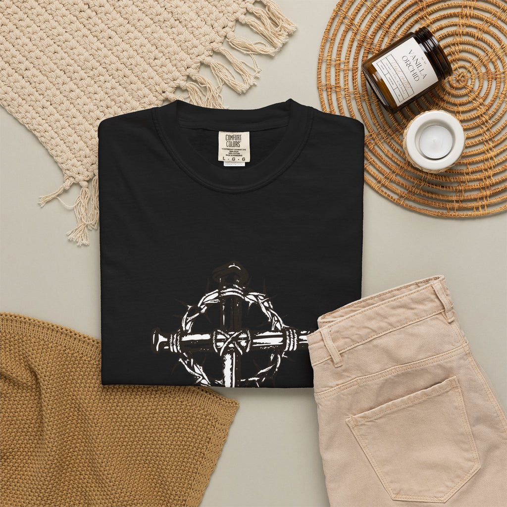 Nail Cross with Crown of Thorns T-shirt | Religious Gothic Faith Design