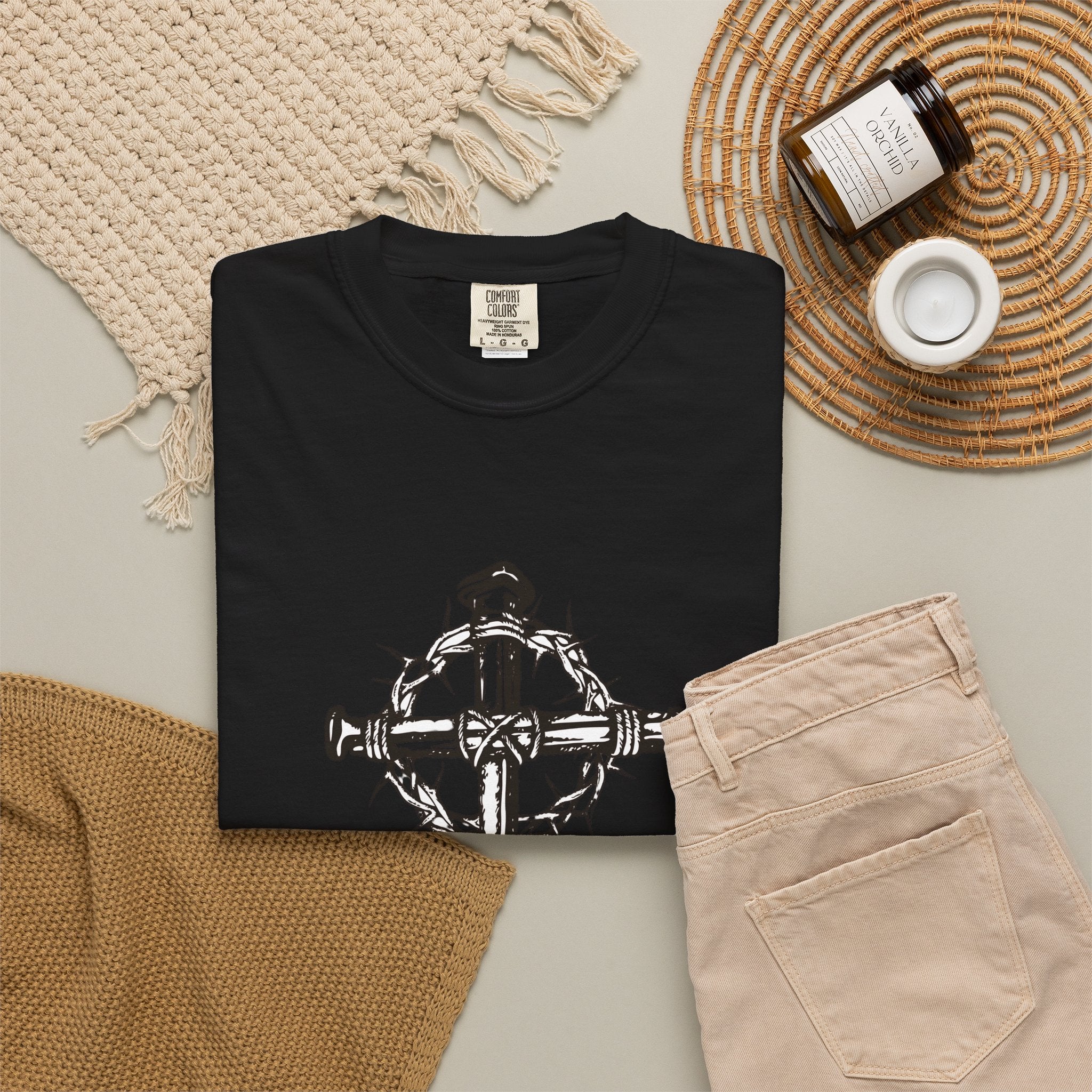 Nail Cross with Crown of Thorns T-shirt | Religious Gothic Faith Design