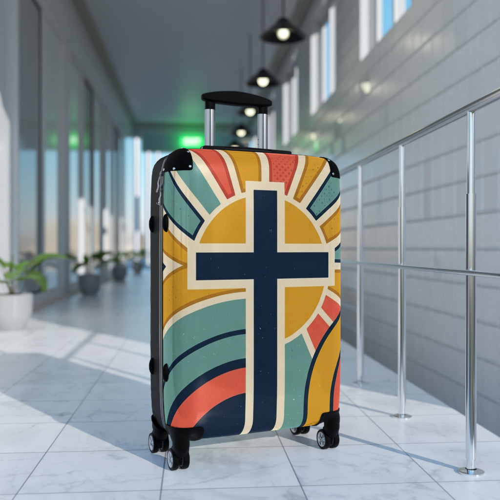Christian Cross Carry-On Suitcase — Retro Sunrise Faith Luggage