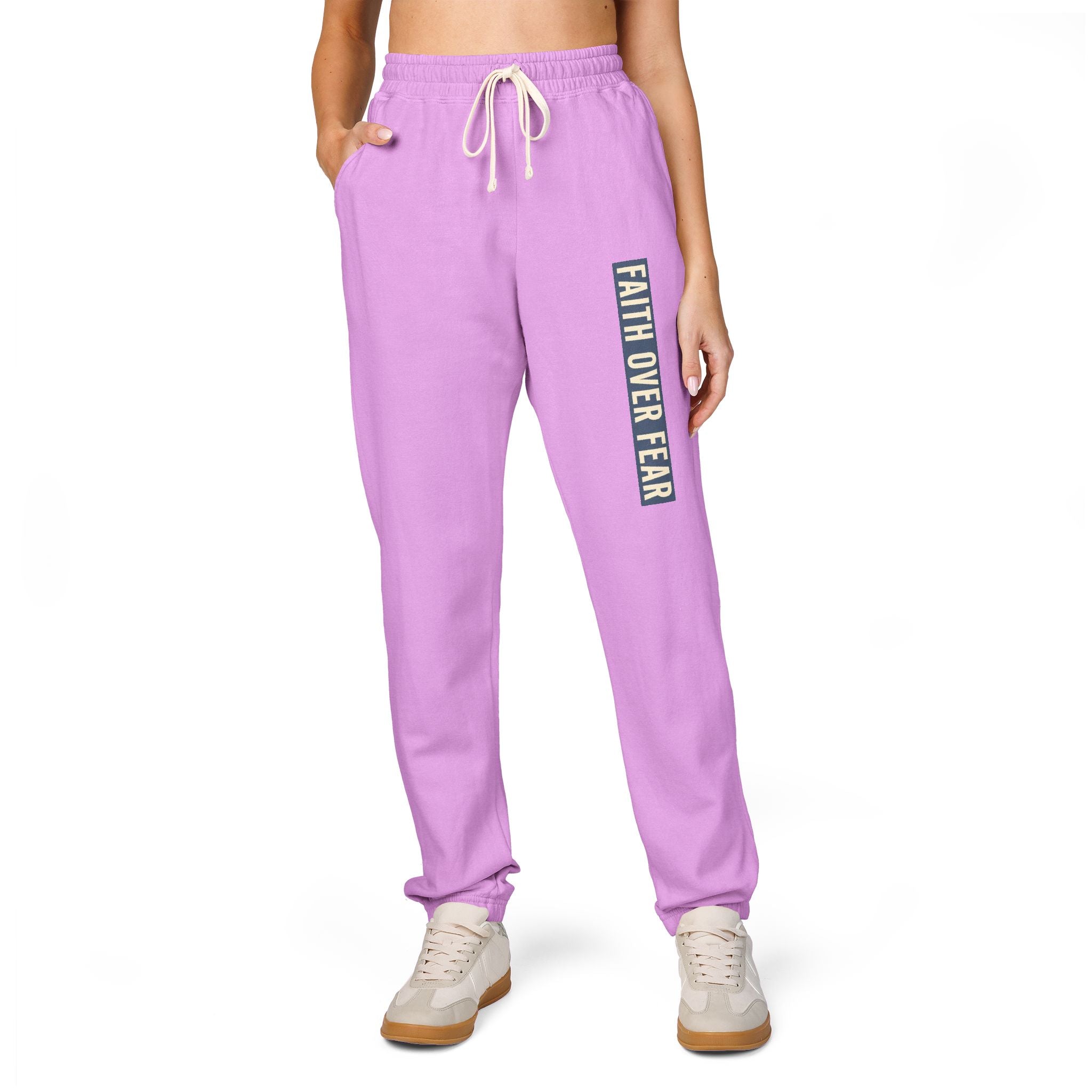 Distressed Faith over Fear Sweatpants | Garment-Dyed Fleece Joggers