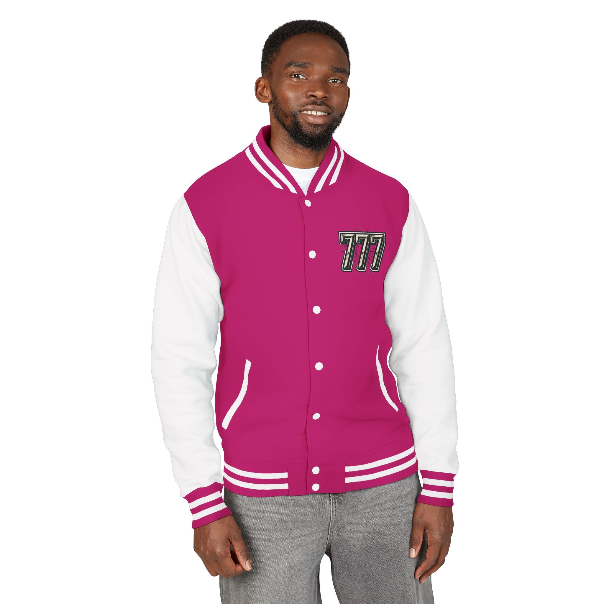 777 Emblem Letterman Jacket | Red White Varsity