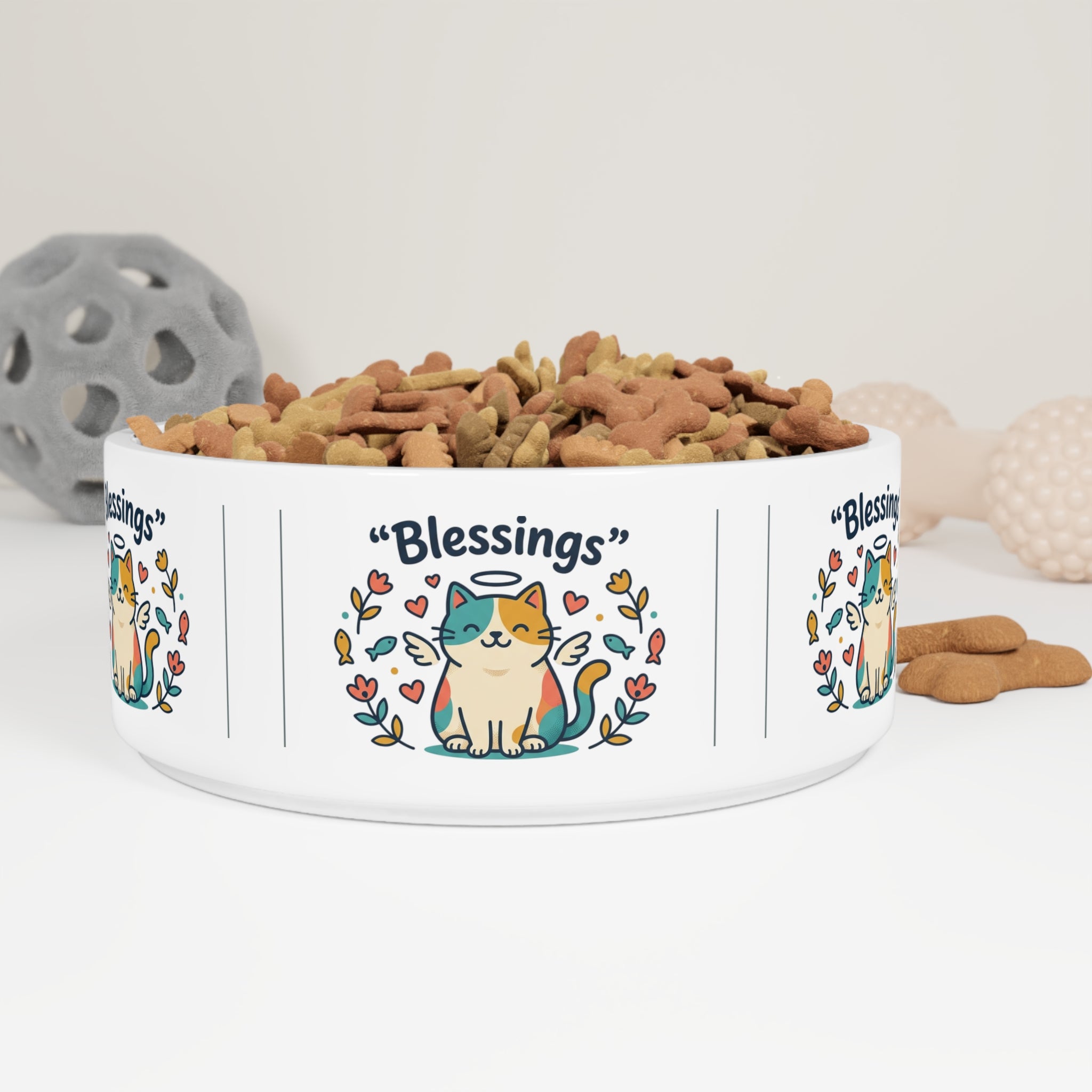 Ceramic Pet Bowl — "Blessings" Cat Design