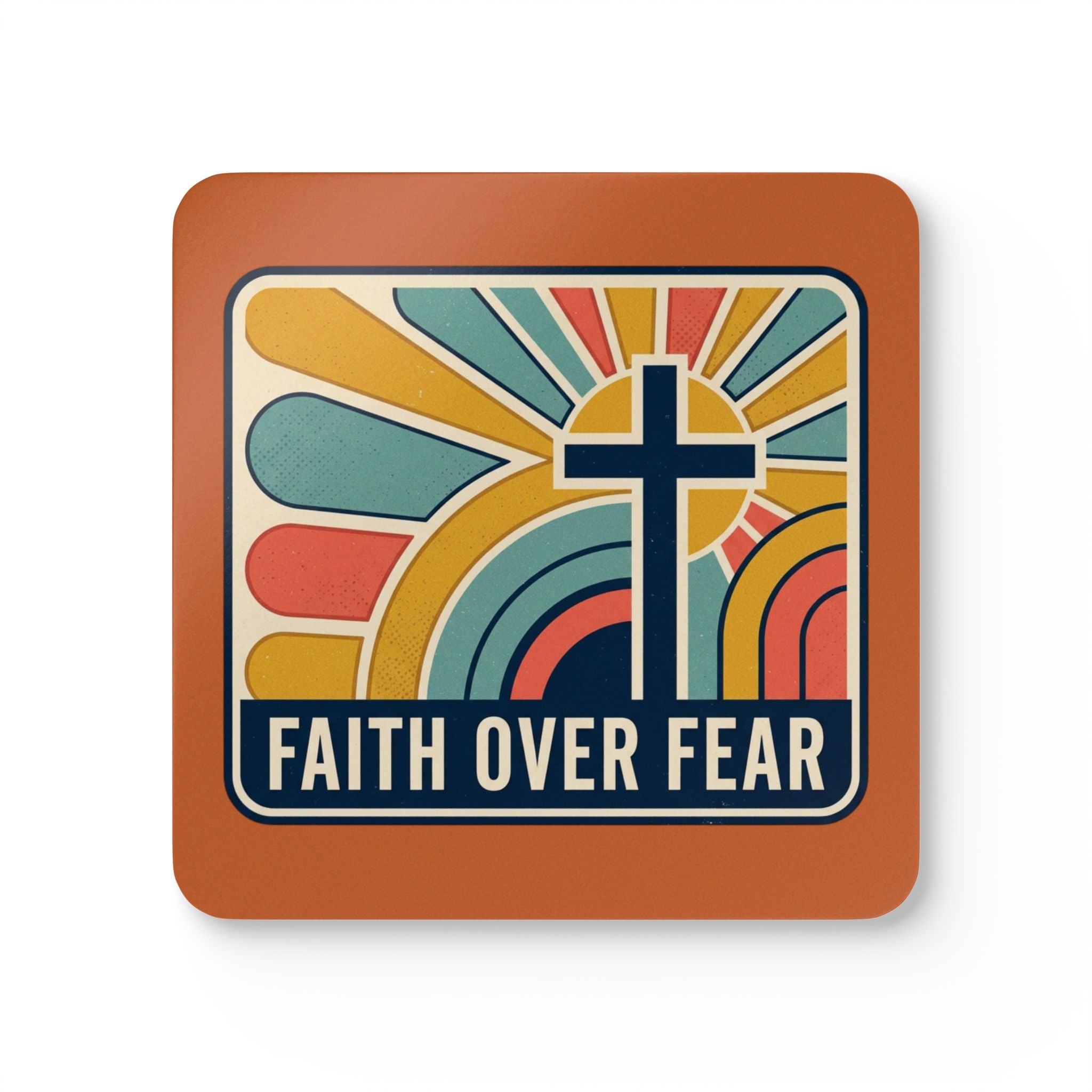 "Faith over Fear" Cork Coaster Set – 'Come as You Are' Retro Door & Heart Drink Coasters