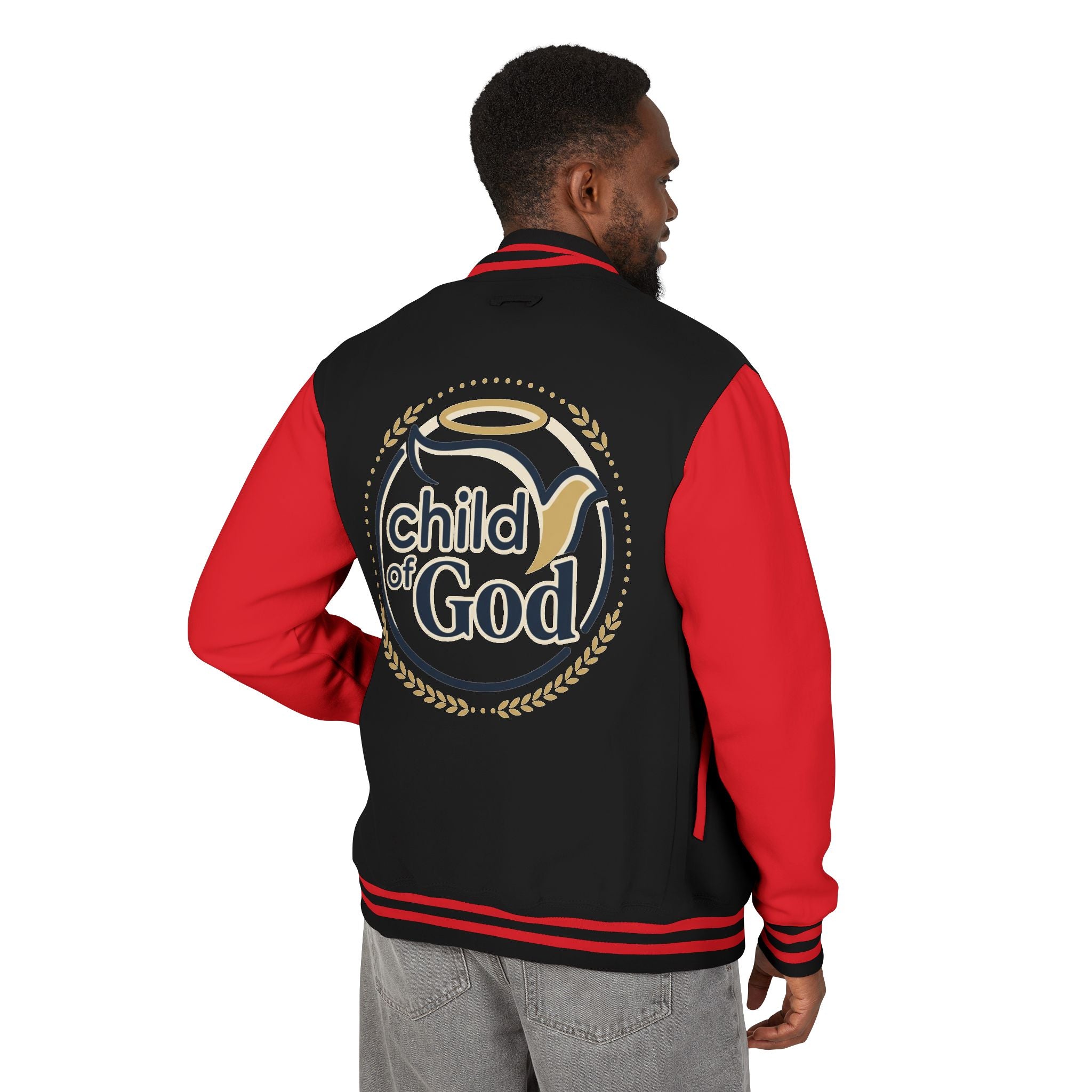 Child of God Emblem Letterman Jacket | Red White Varsity