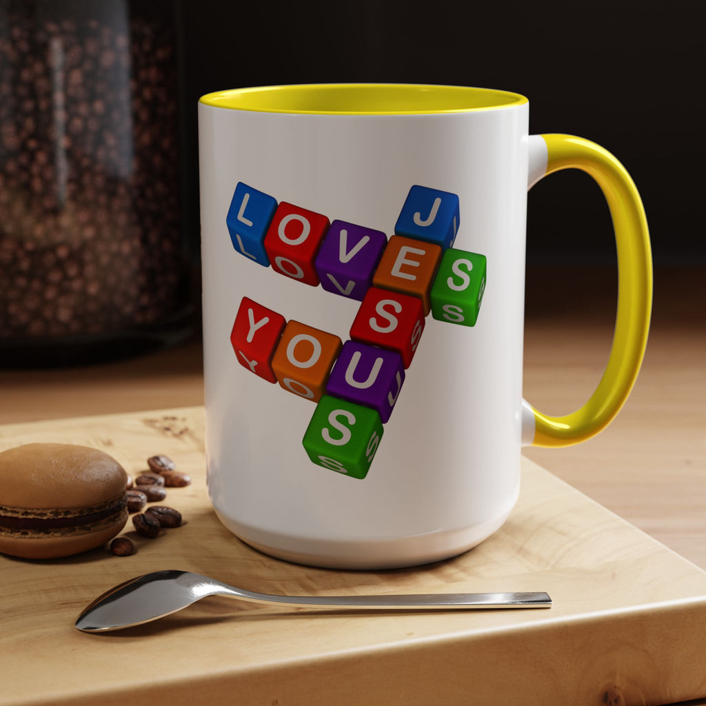 Colorful Letter Blocks 'Jesus Loves You' Mug | Accent Coffee Mug