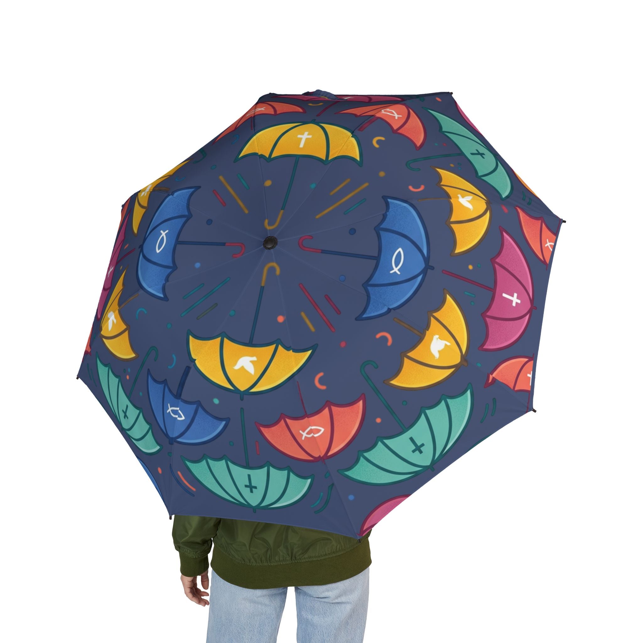Foldable Umbrella — colorful faith filled, Compact Semi-Automatic Rain Umbrella