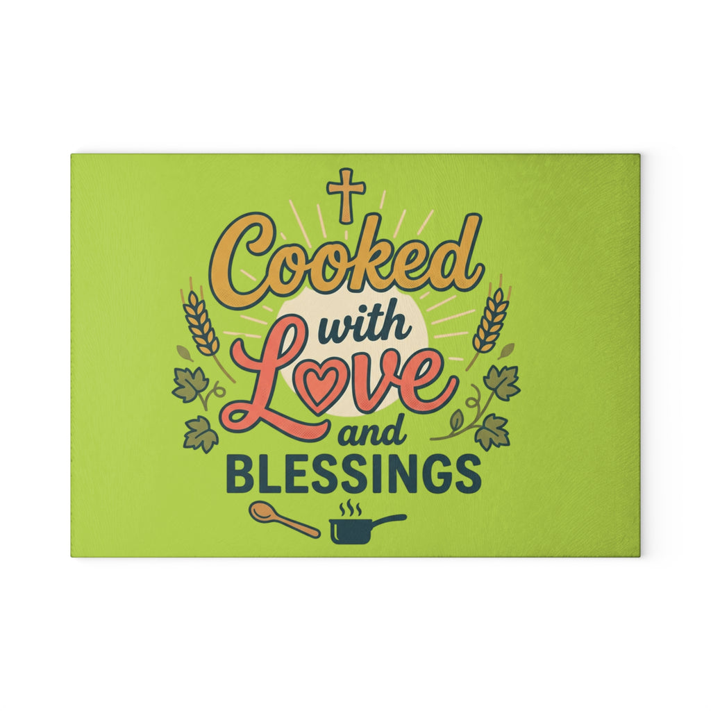 Cooked with Love Red Glass Cutting Board | Religious Kitchen Décor