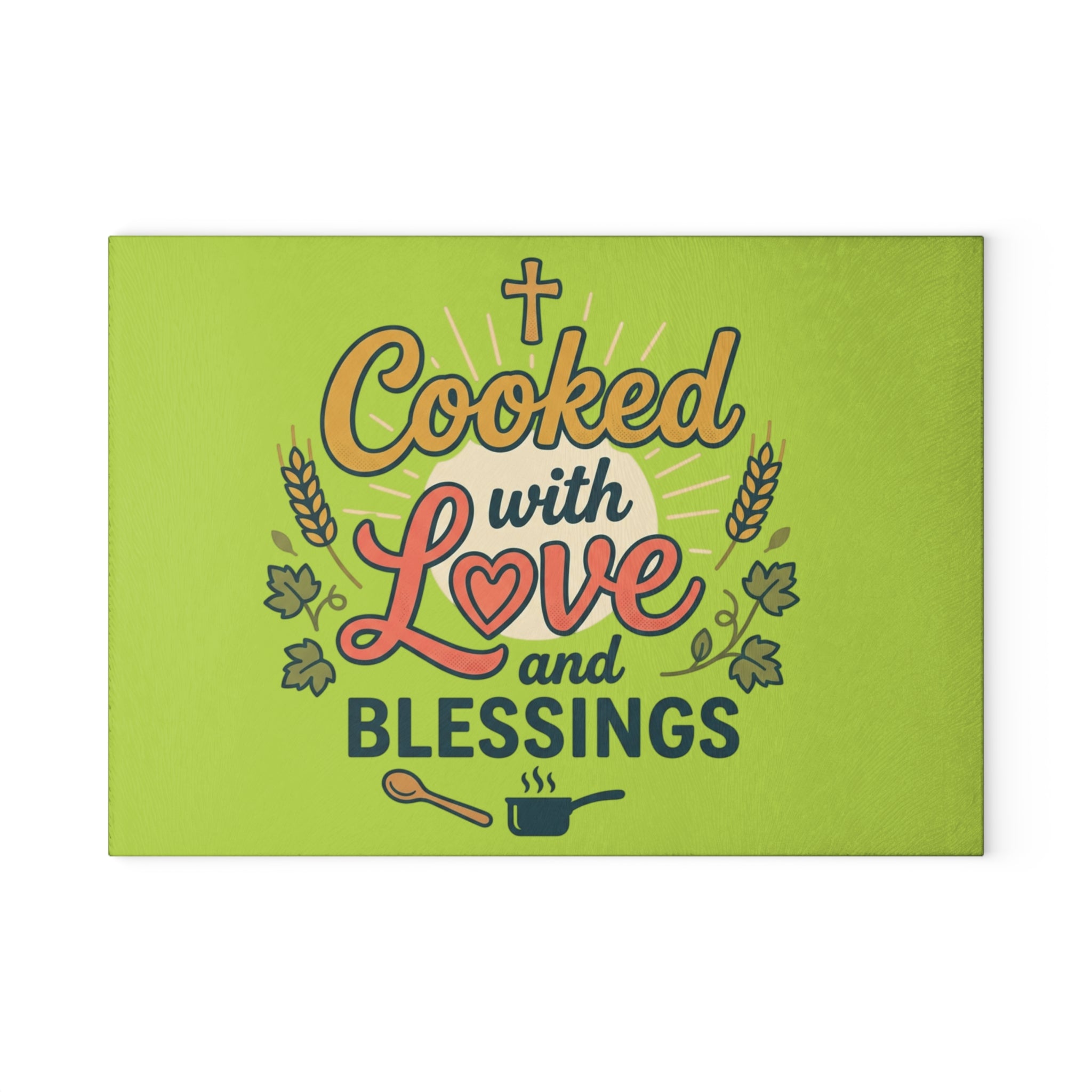 Cooked with Love Red Glass Cutting Board | Religious Kitchen Décor