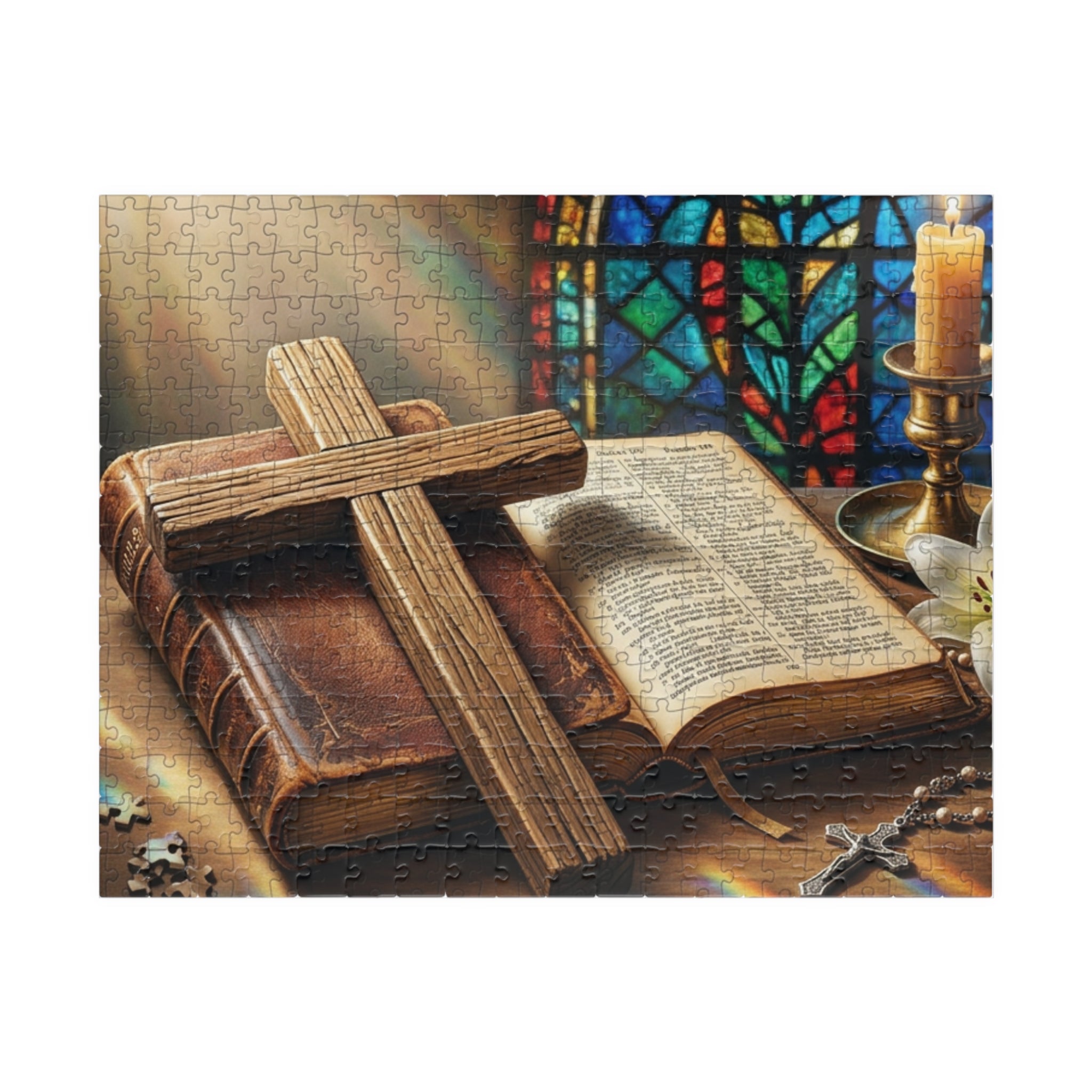 Christian Cross and bible Inspirational Puzzle - Motivational Jigsaw