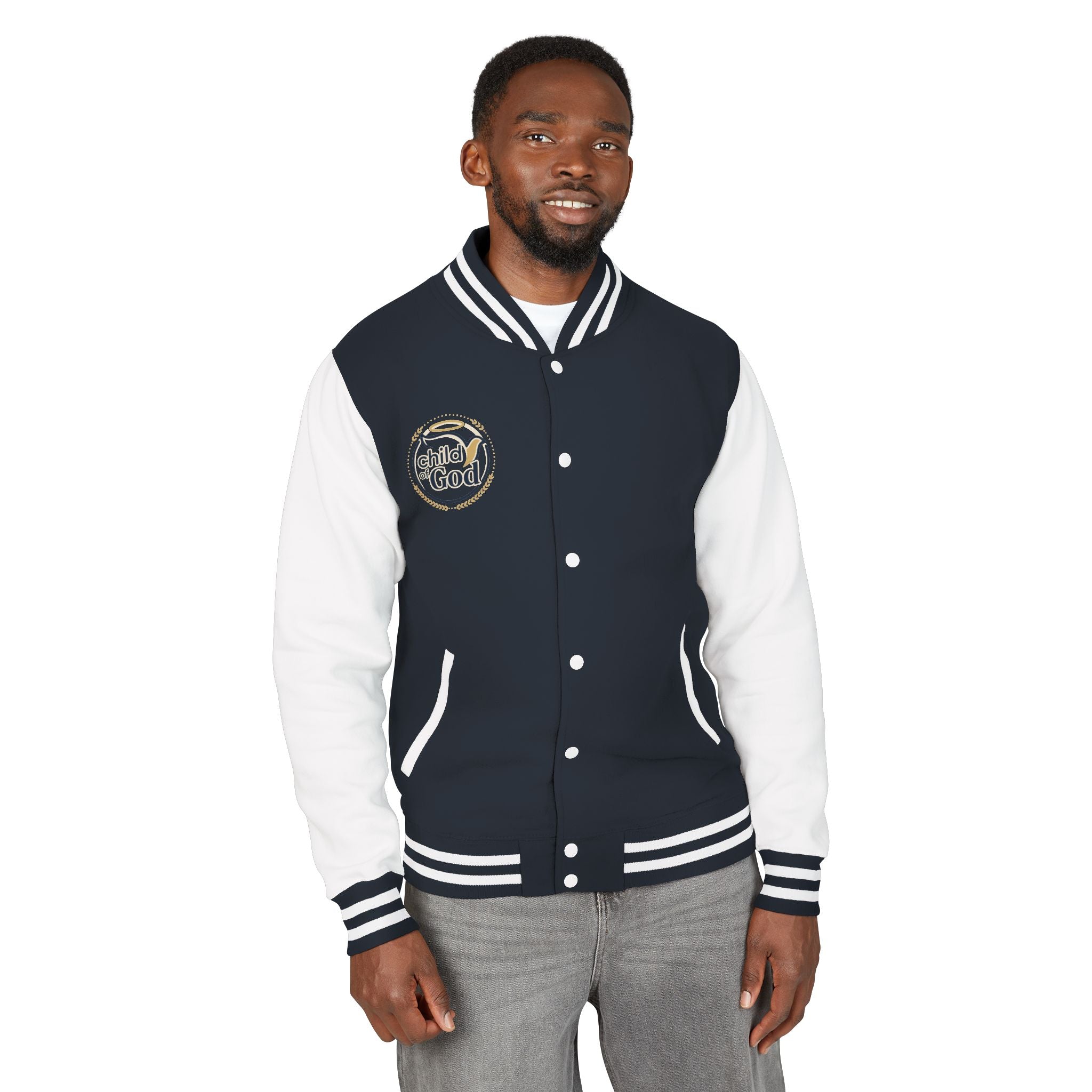 Child of God Emblem Letterman Jacket | Red White Varsity