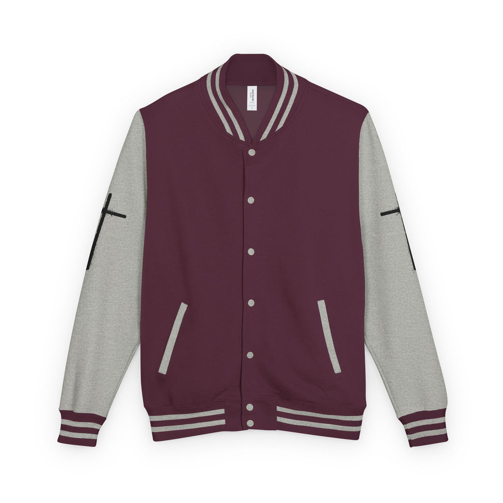 Cross Emblem Letterman Jacket | Red White Varsity