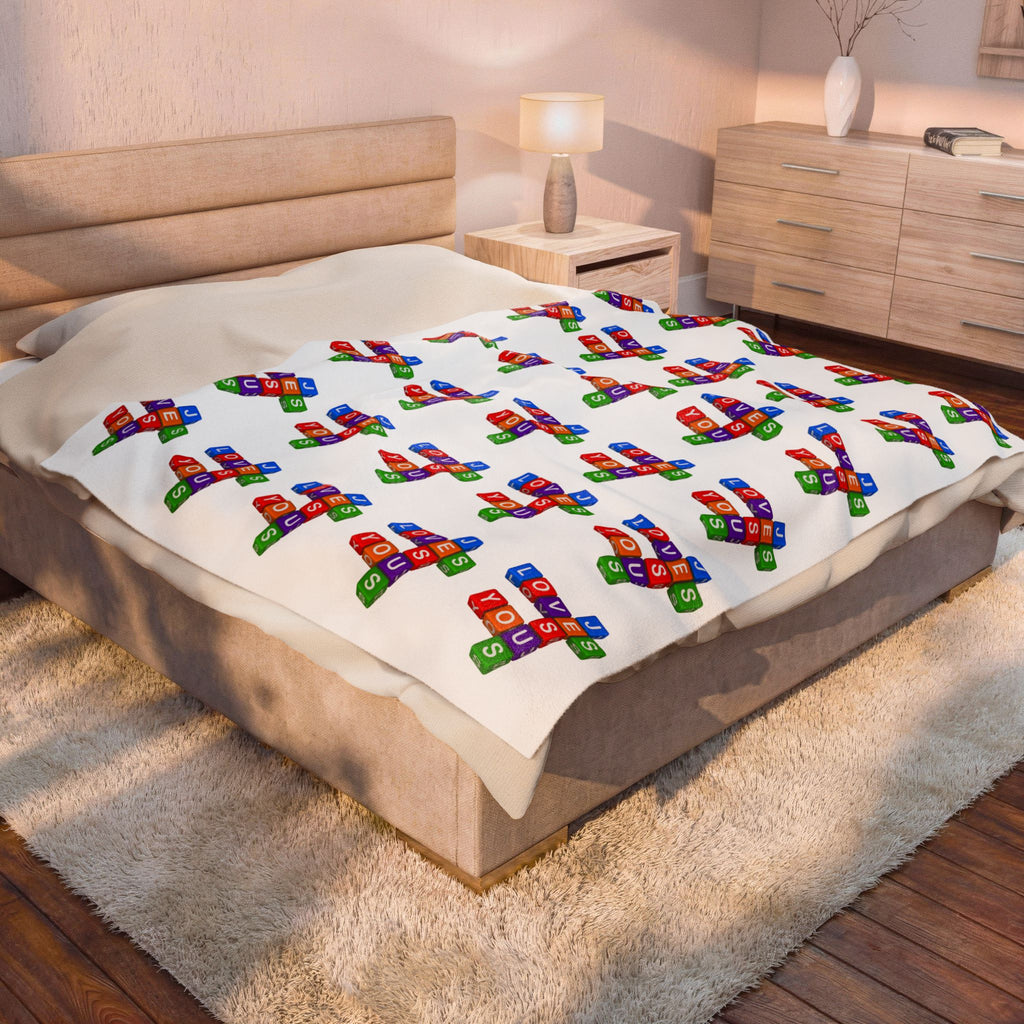 Jesus Loves You Velveteen Blanket | Monochrome Religious Throw