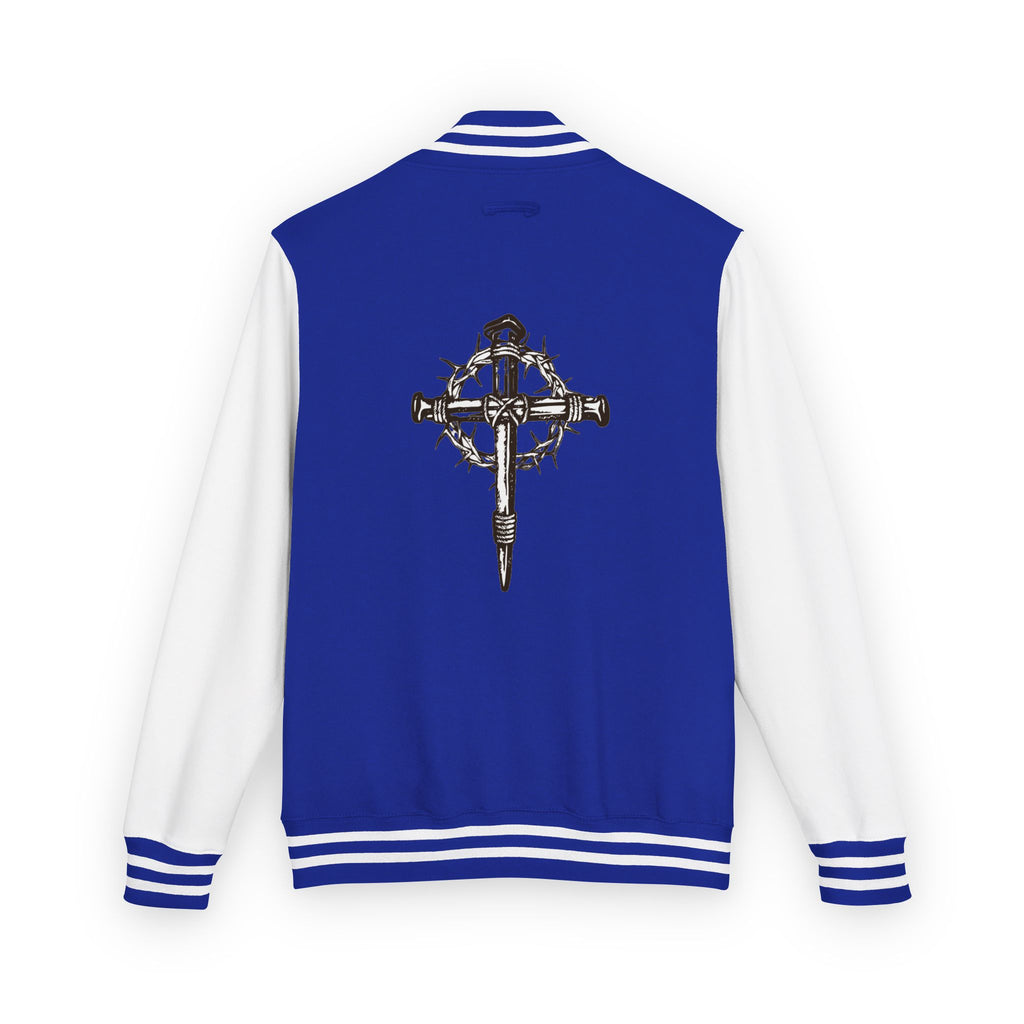 Gothic Cross Nail Emblem Letterman Jacket | Red White Varsity