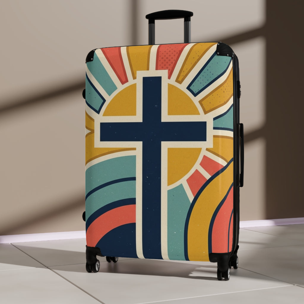 Christian Cross Carry-On Suitcase — Retro Sunrise Faith Luggage